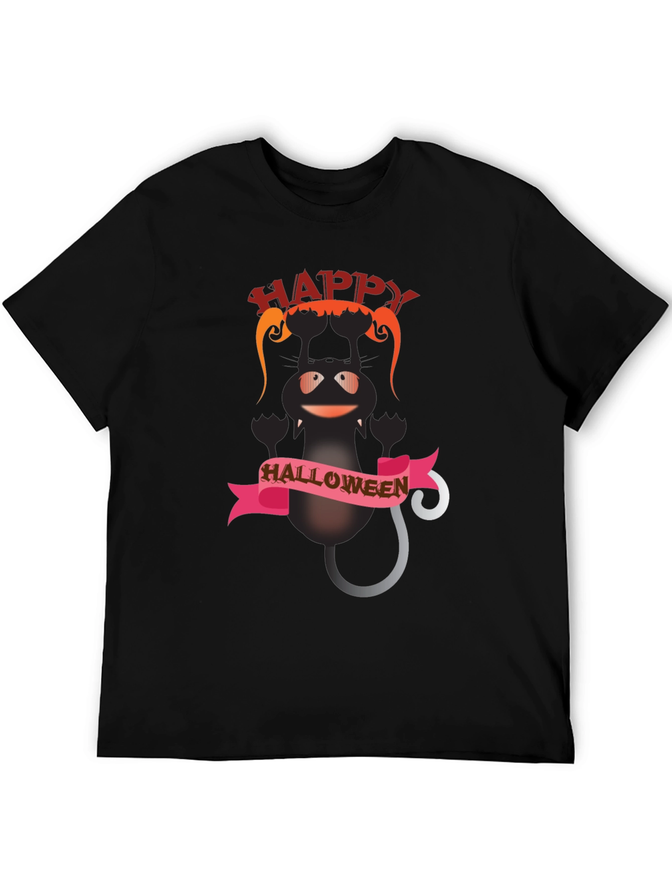 Happy Halloween Black Cat Graphic T-Shirt
