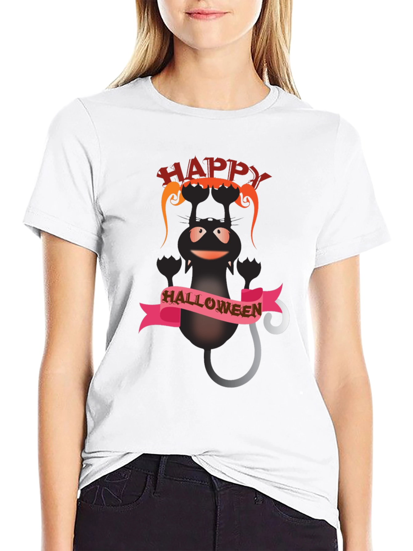 Happy Halloween Black Cat Graphic T-Shirt