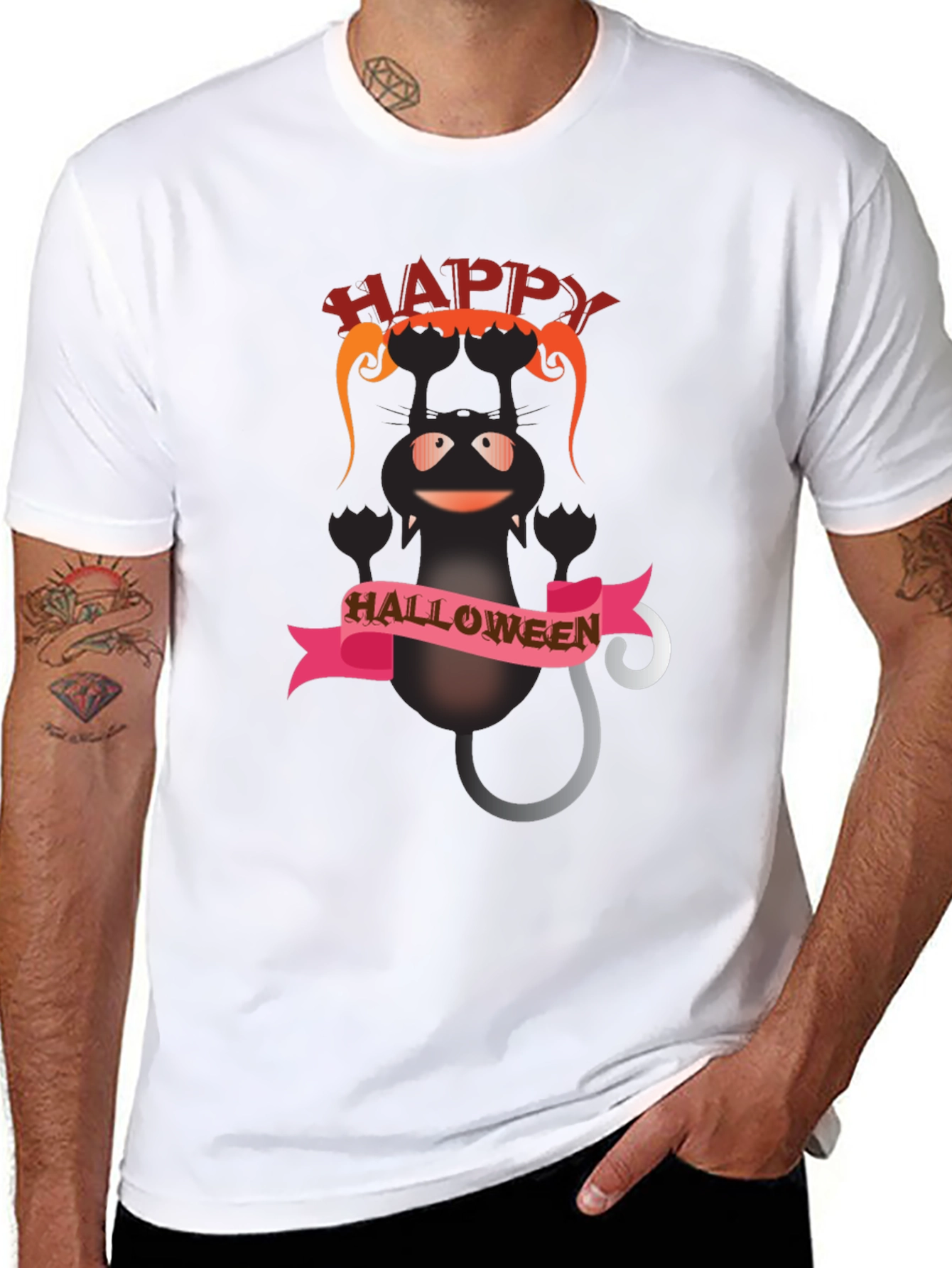 Happy Halloween Black Cat Graphic T-Shirt