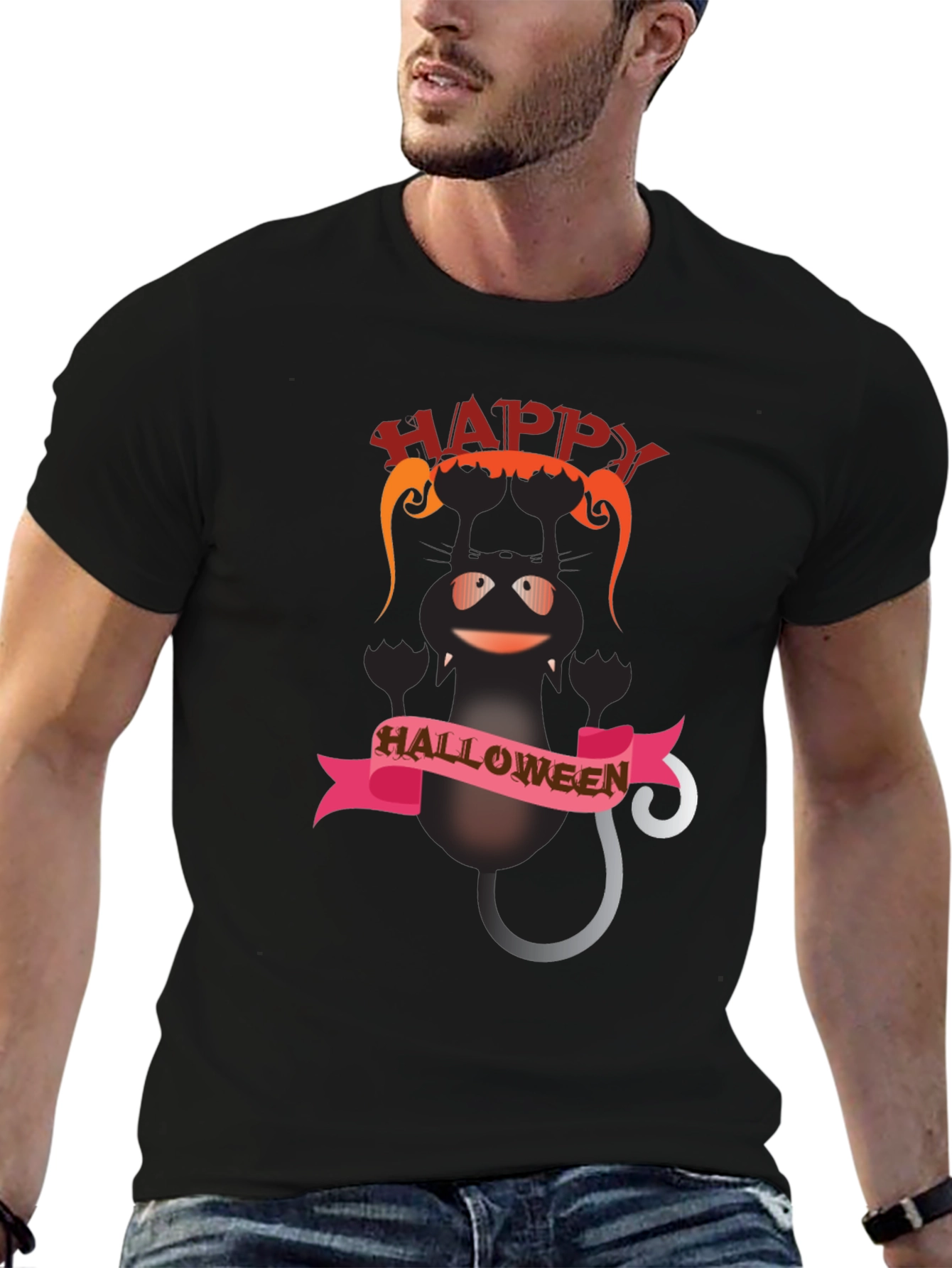 Happy Halloween Black Cat Graphic T-Shirt