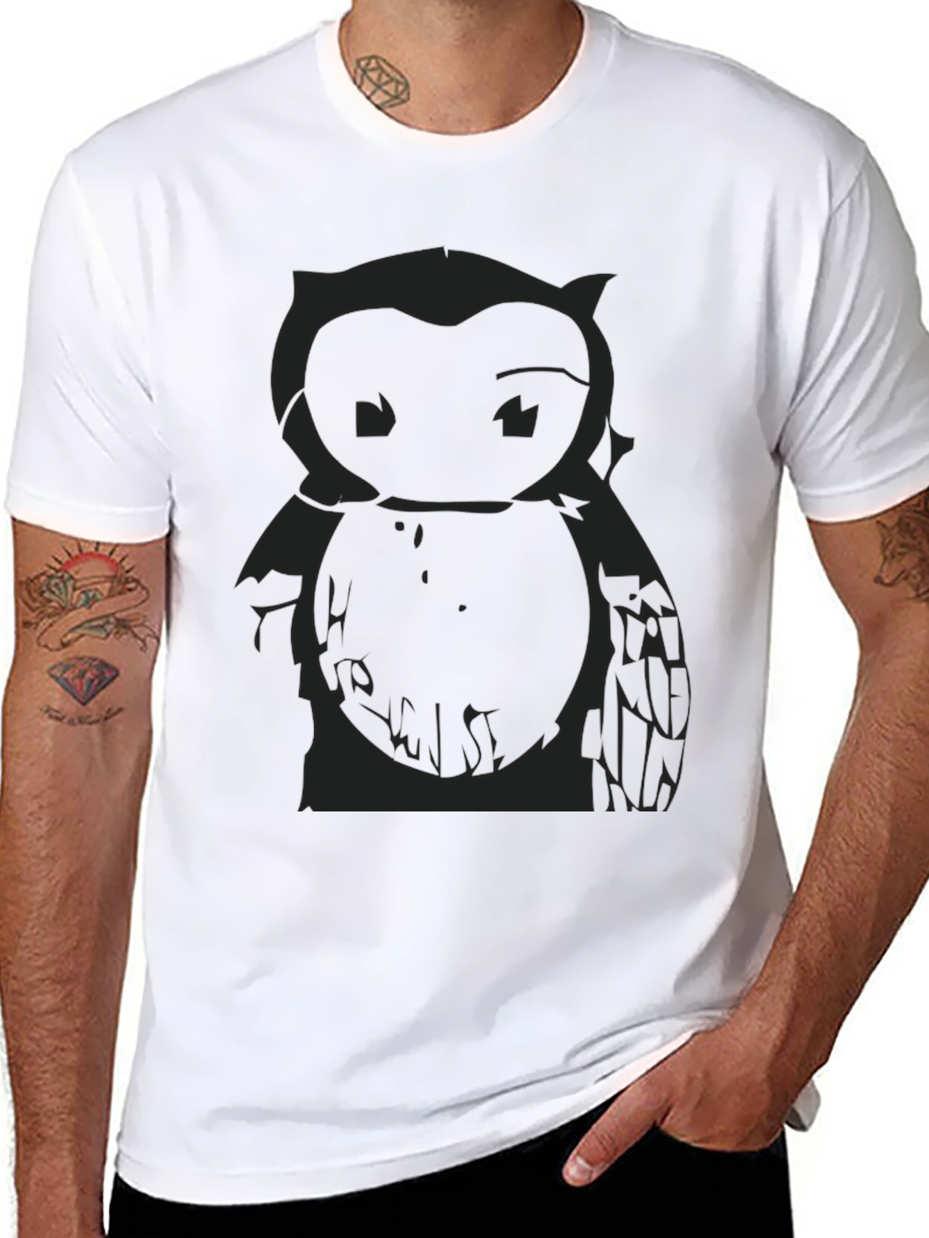 Mens Black Owl Graphic Print T-Shirt