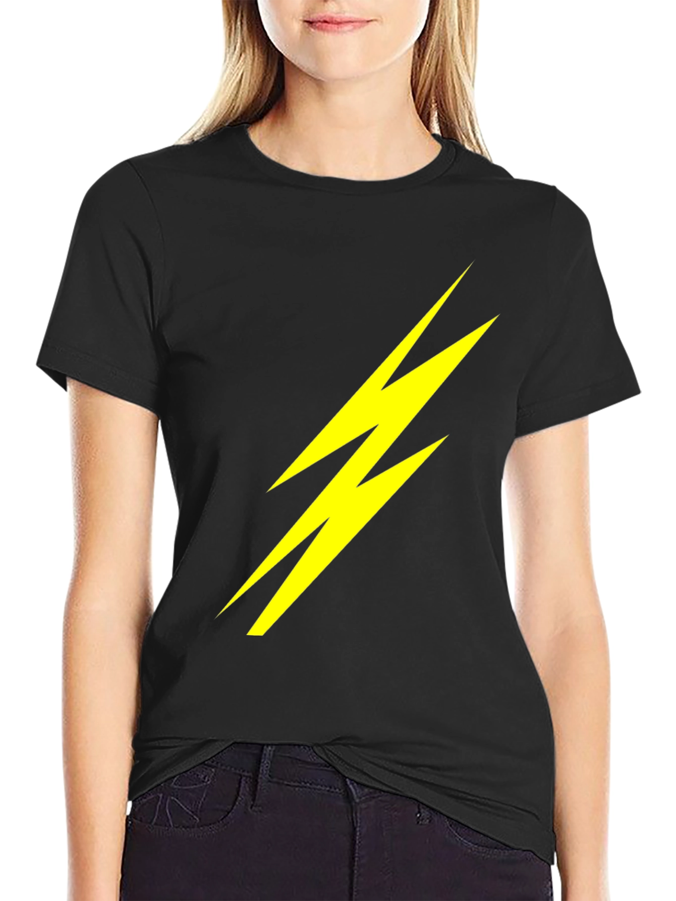 Lightning Bolt Graphic Tee - Bold Black Cotton T-Shirt