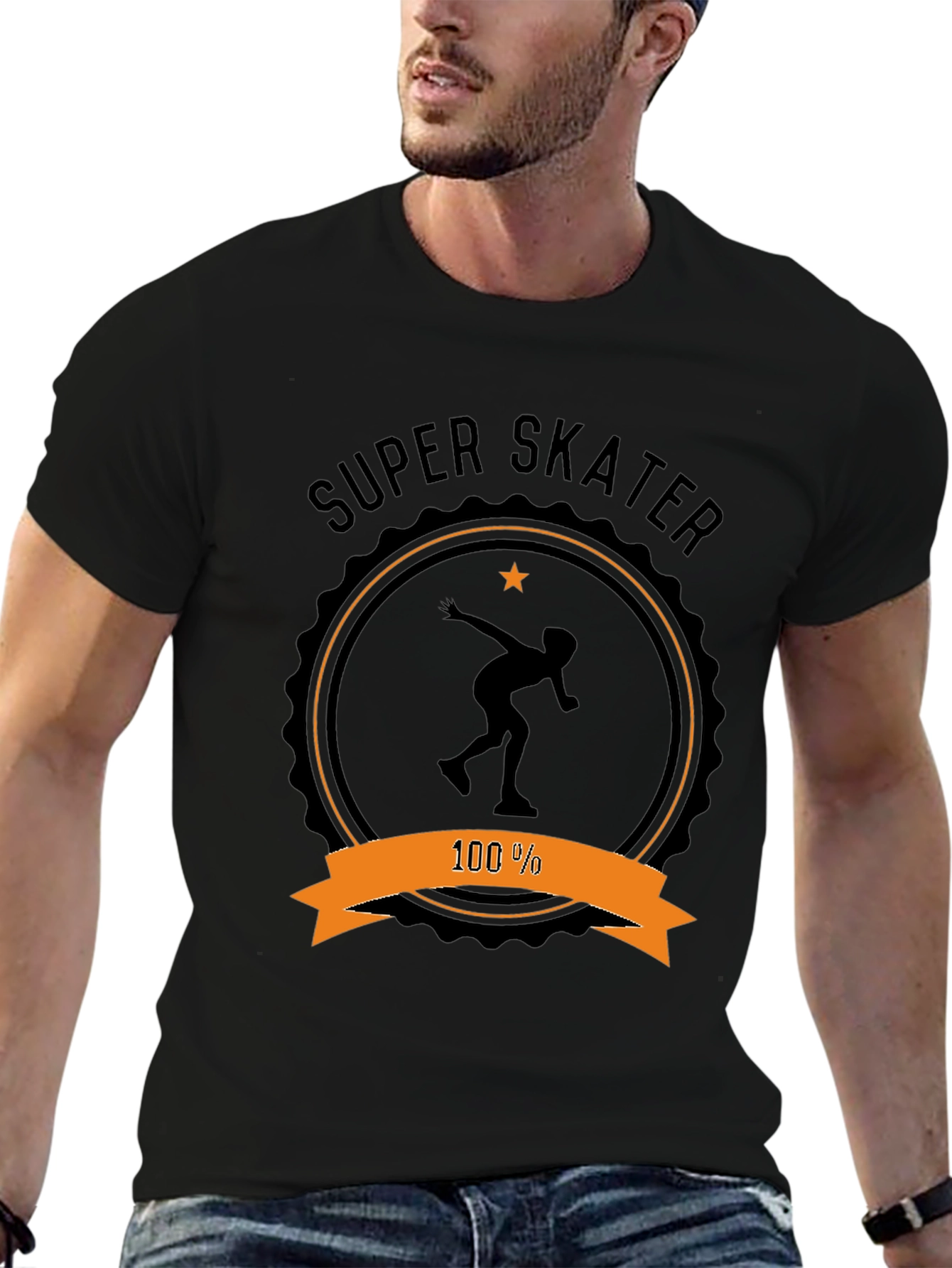 Super Skater Graphic Tee - Black Cotton T-Shirt