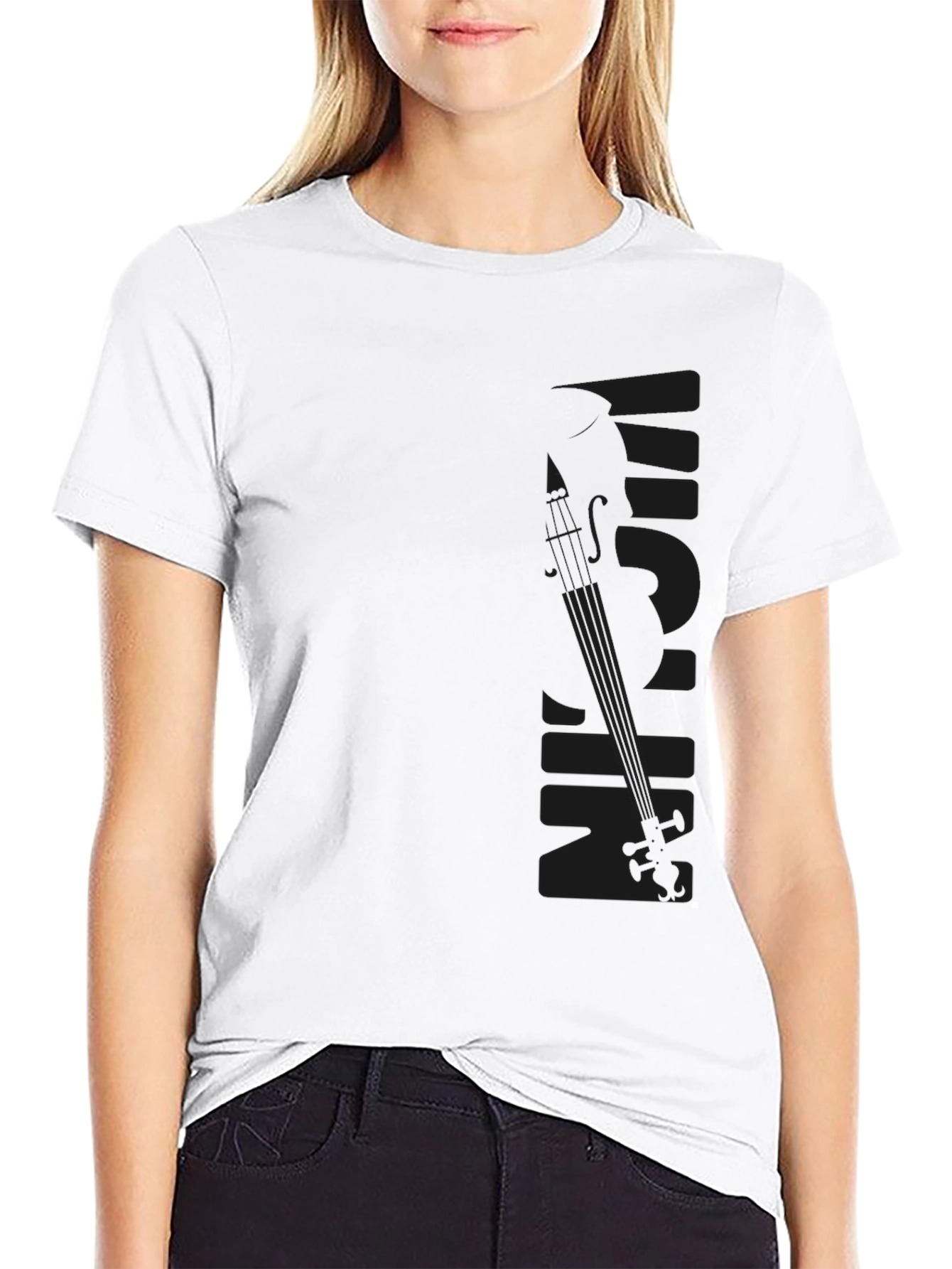 Mens Black Violin Graphic T-Shirt