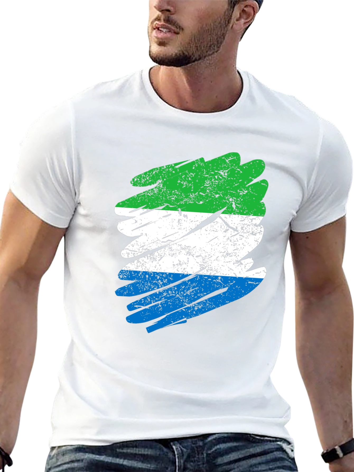 Sierra Leone Flag Brush Stroke Black T-Shirt