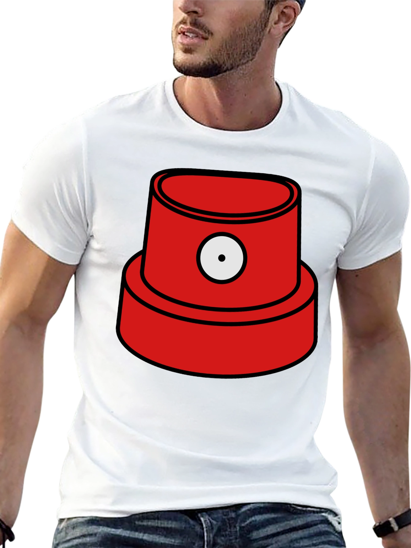Red Spray Paint Cap Graphic Black T-Shirt
