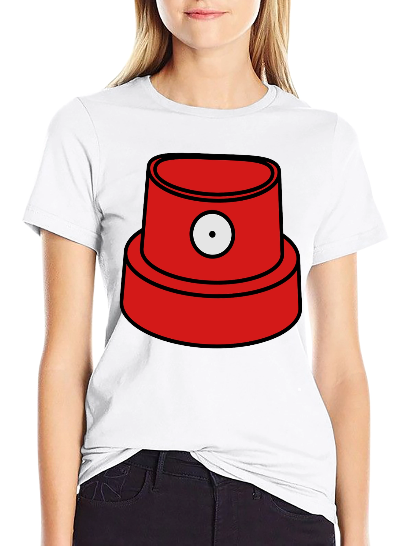 Red Spray Paint Cap Graphic Black T-Shirt