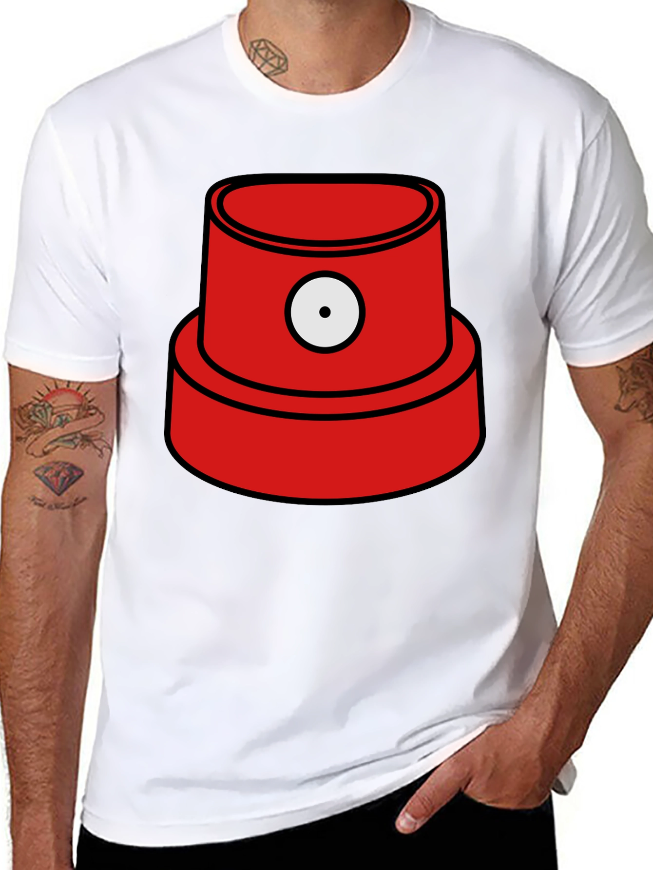 Red Spray Paint Cap Graphic Black T-Shirt