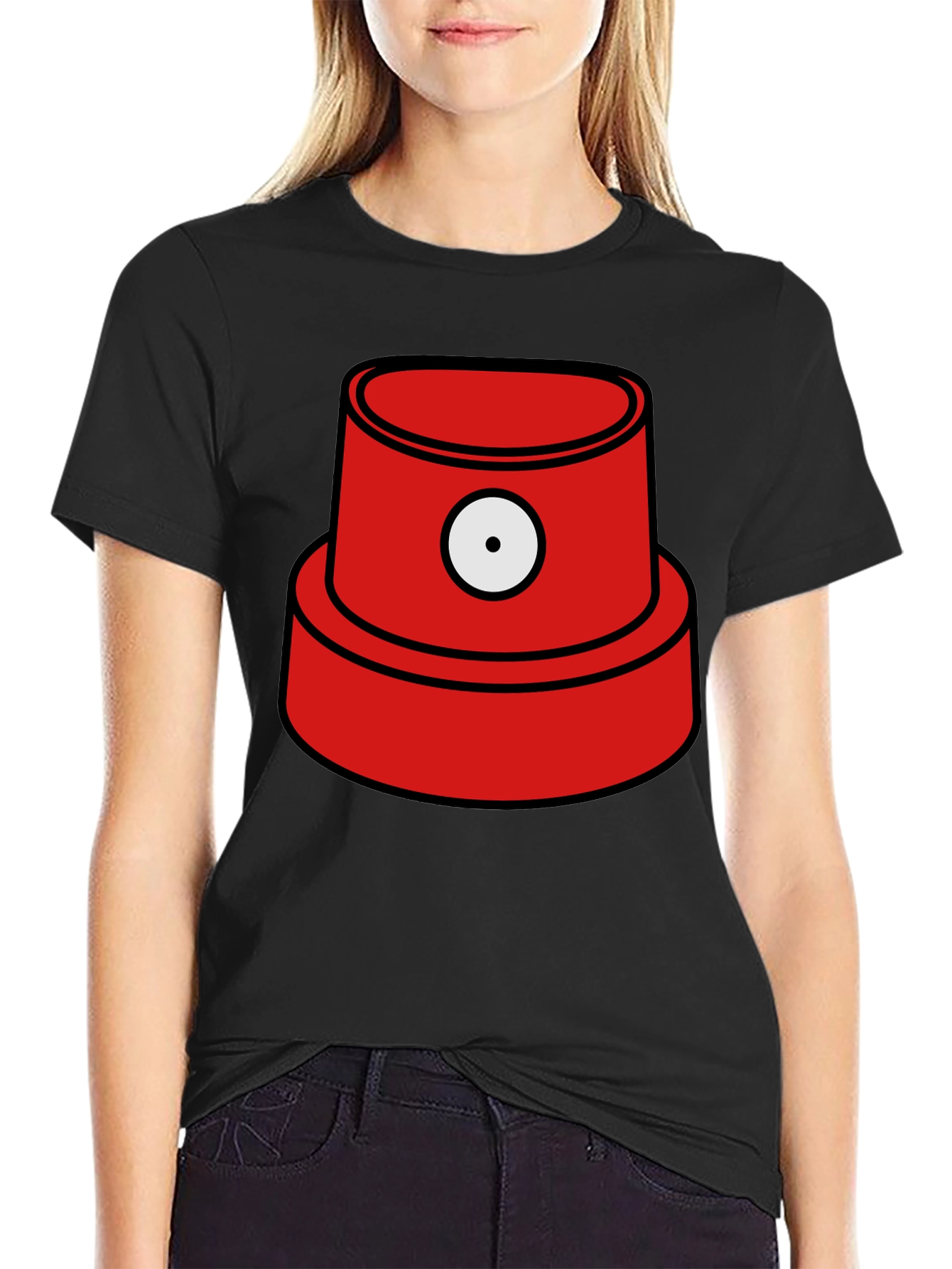 Red Spray Paint Cap Graphic Black T-Shirt