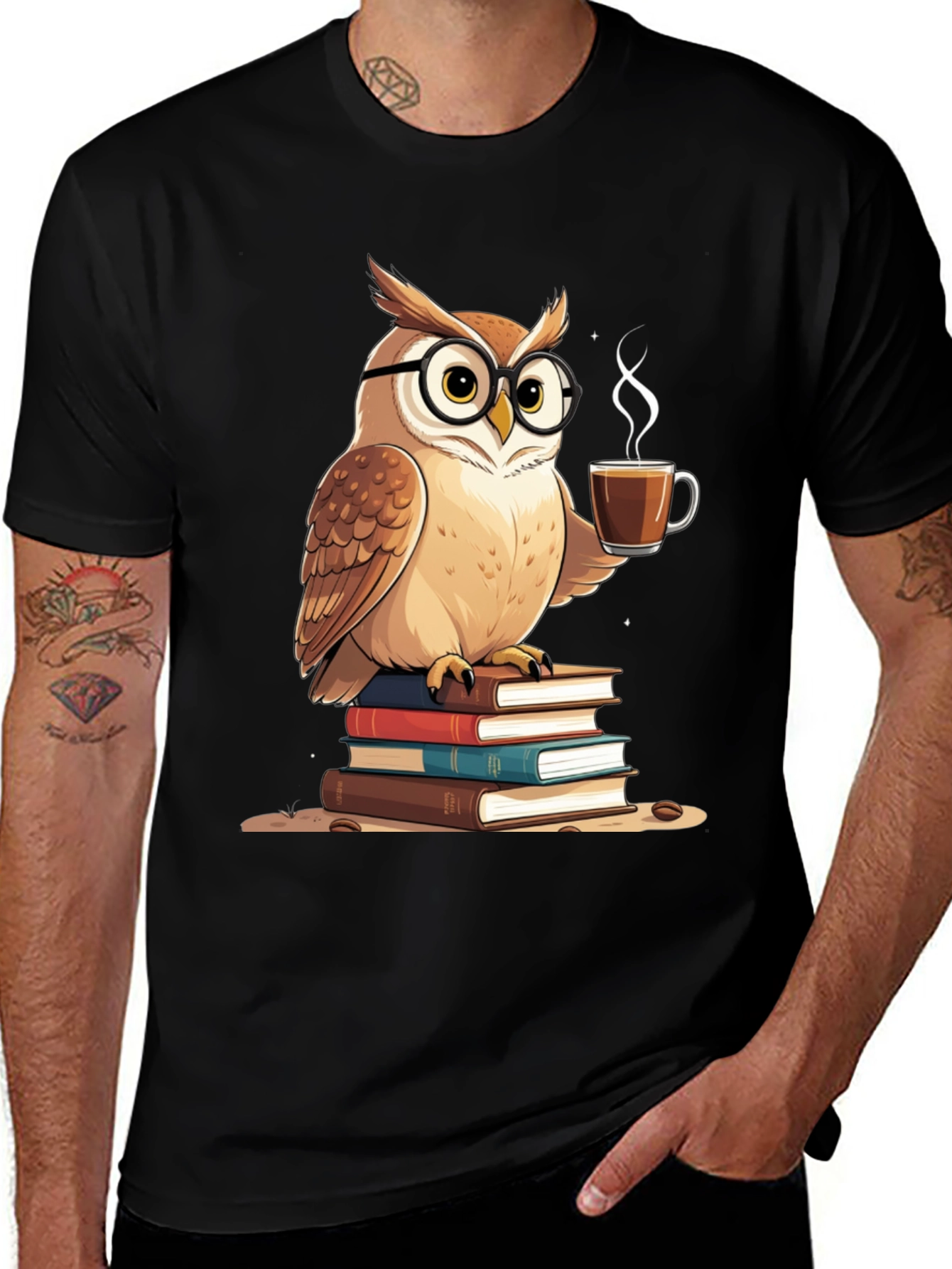 Owl Lover T-Shirt - Coffee and Books