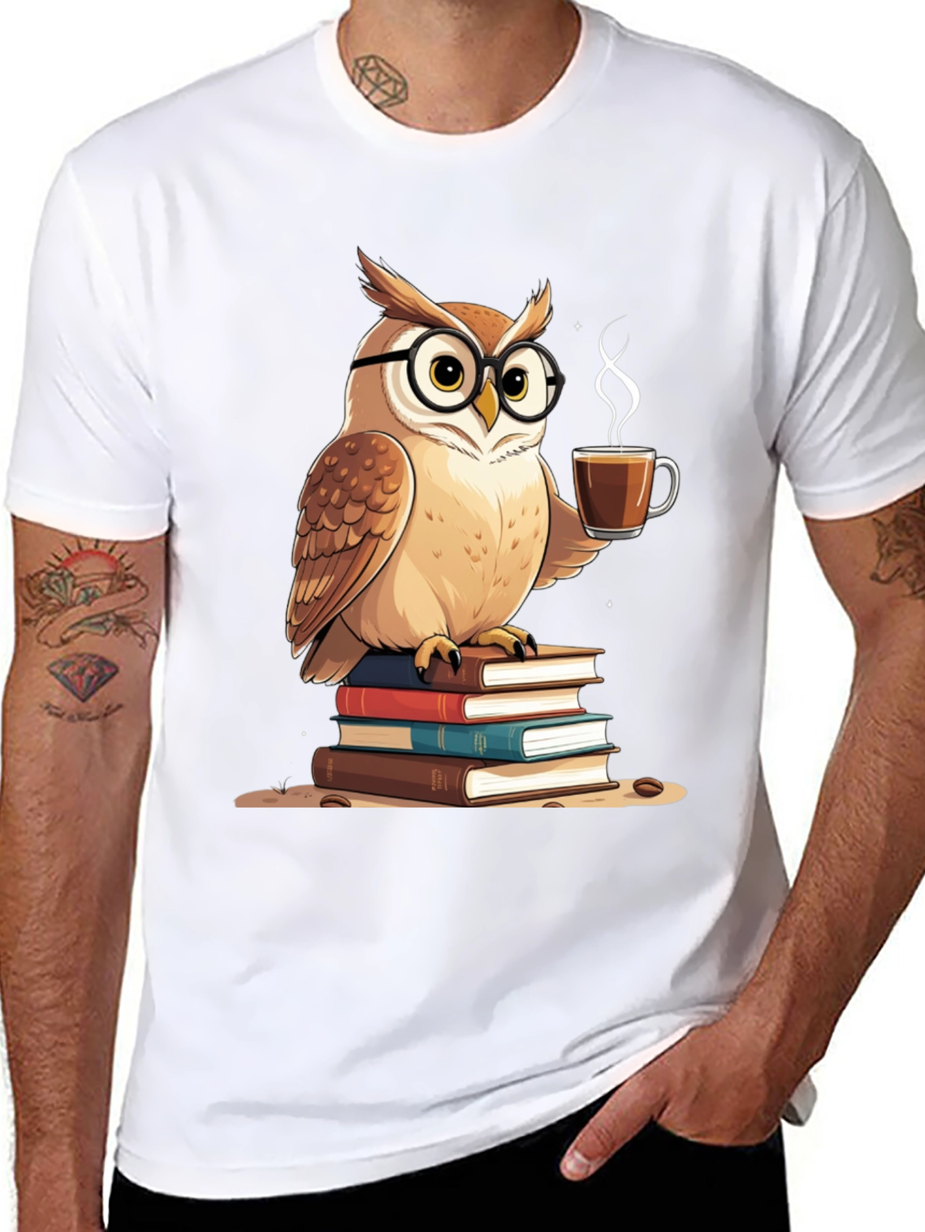 Owl Lover T-Shirt - Coffee and Books