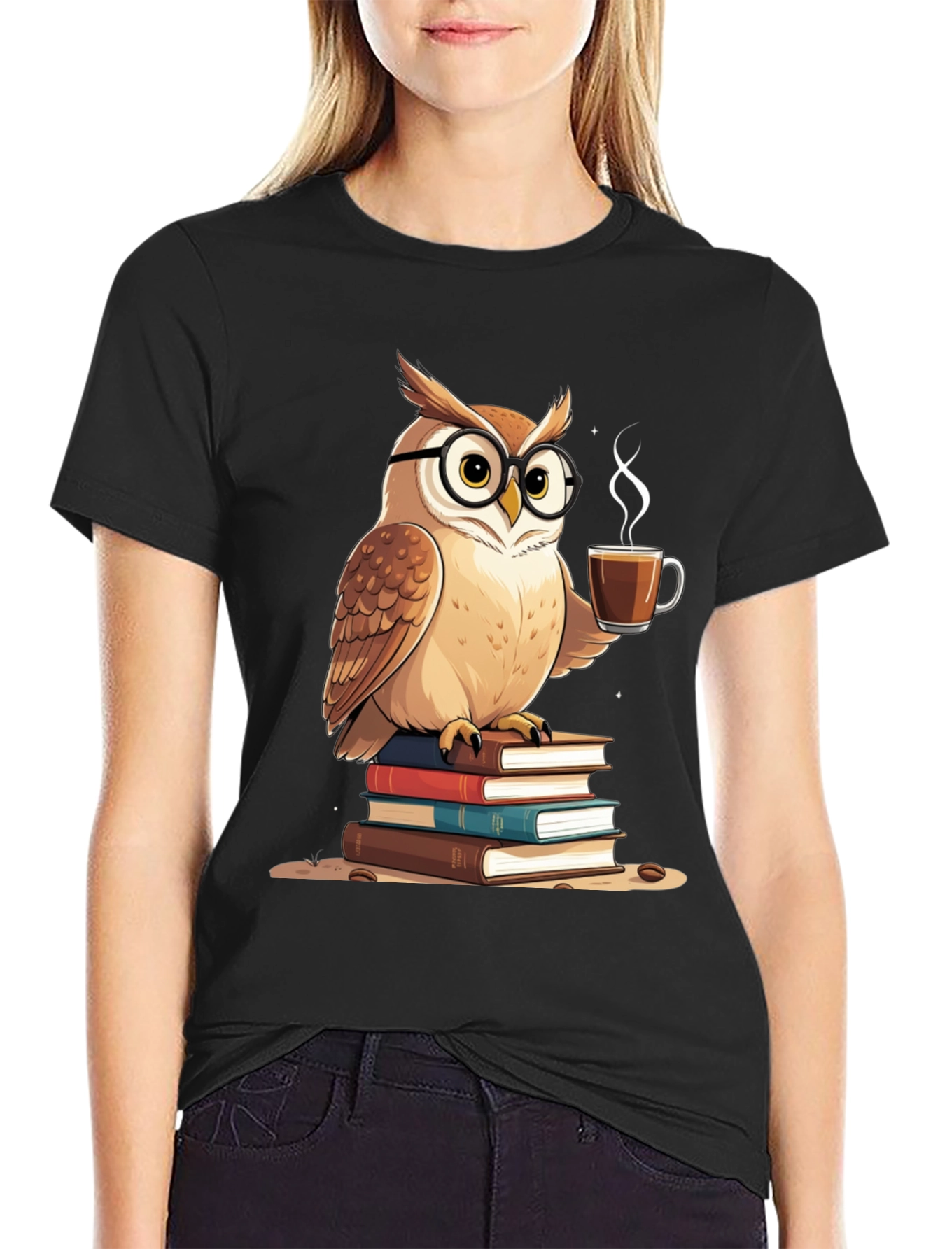 Owl Lover T-Shirt - Coffee and Books