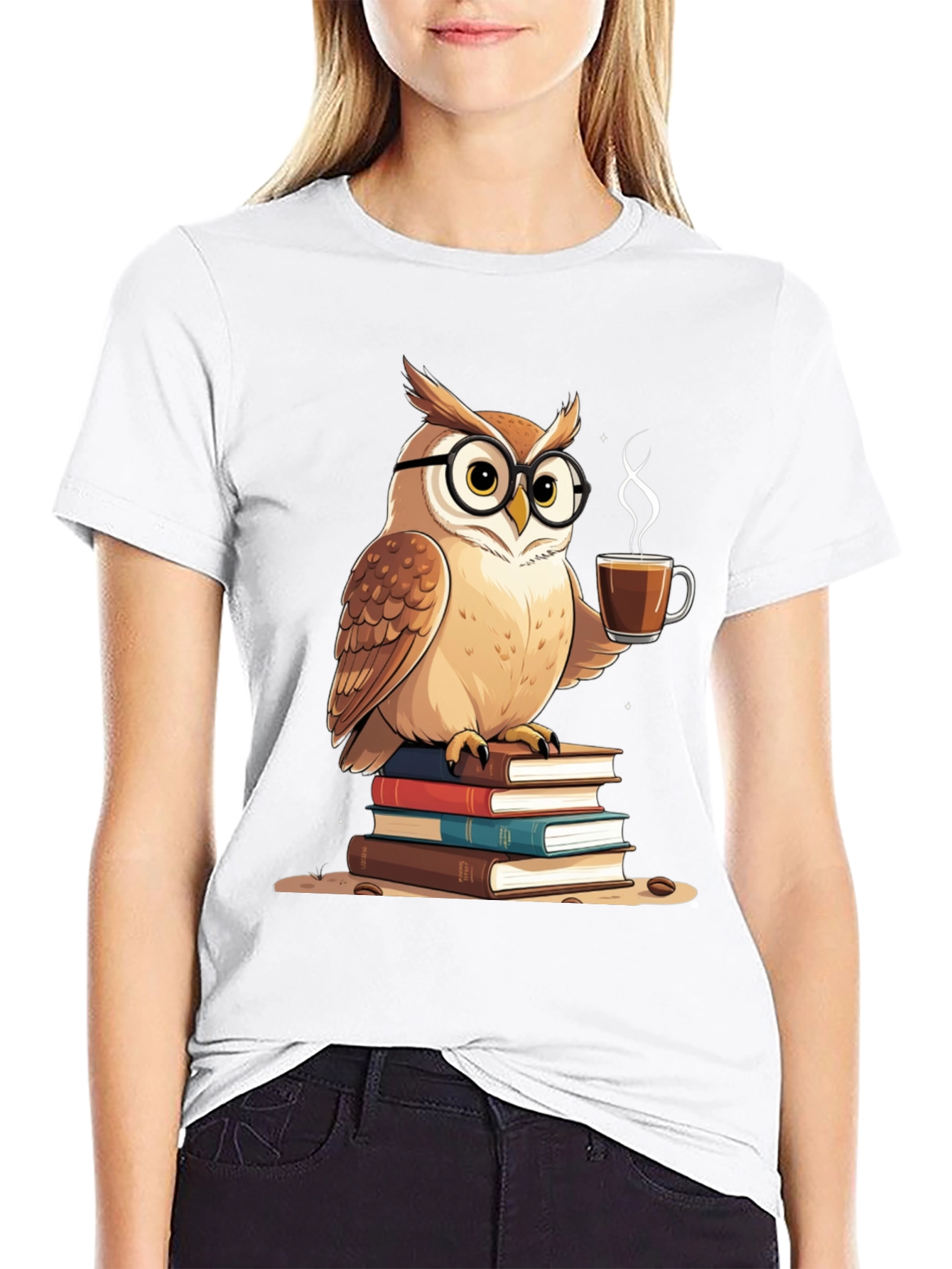 Owl Lover T-Shirt - Coffee and Books