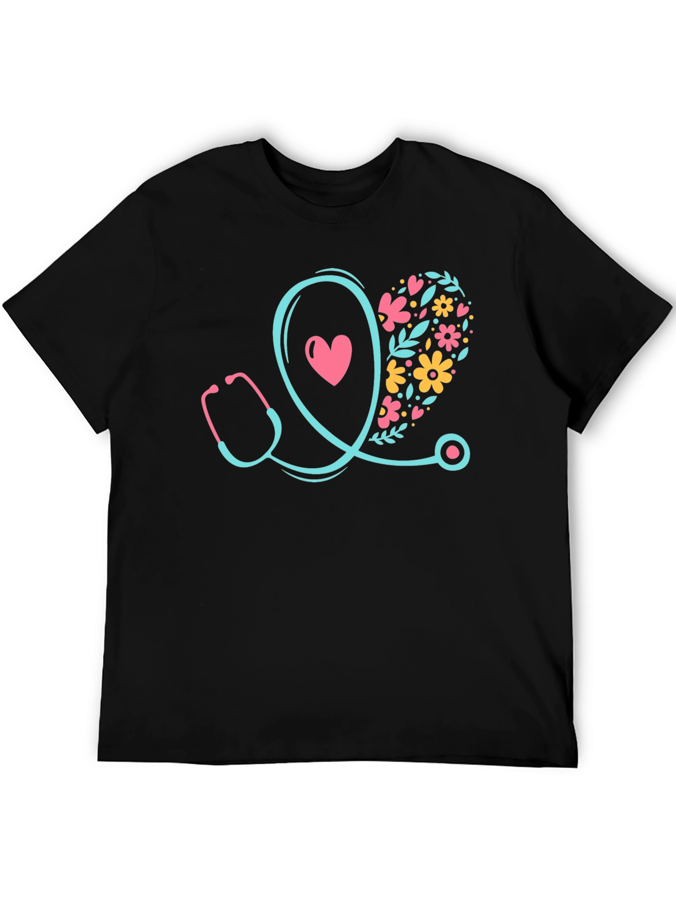 Nurse Stethoscope Heart Floral Design T-Shirt
