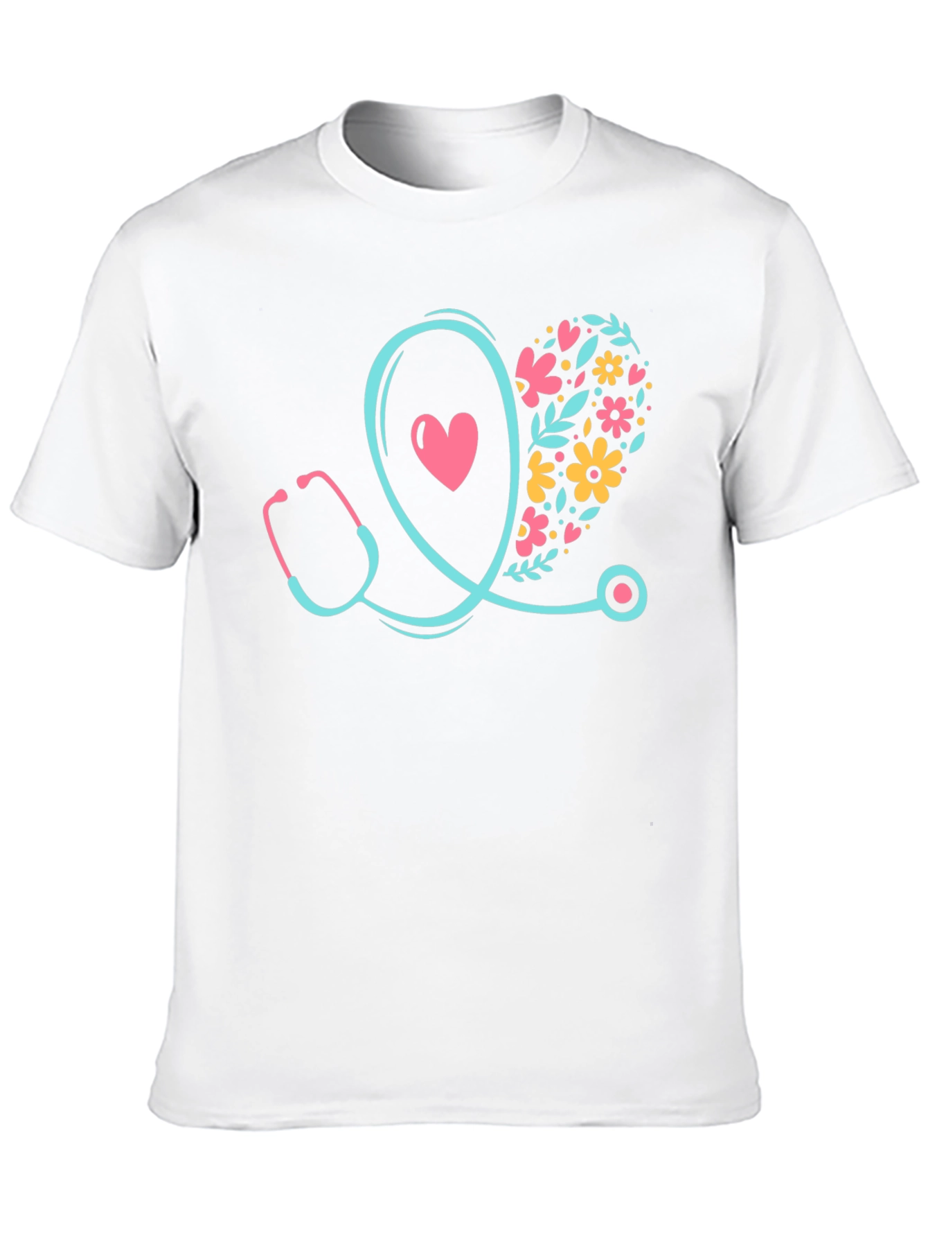 Nurse Stethoscope Heart Floral Design T-Shirt