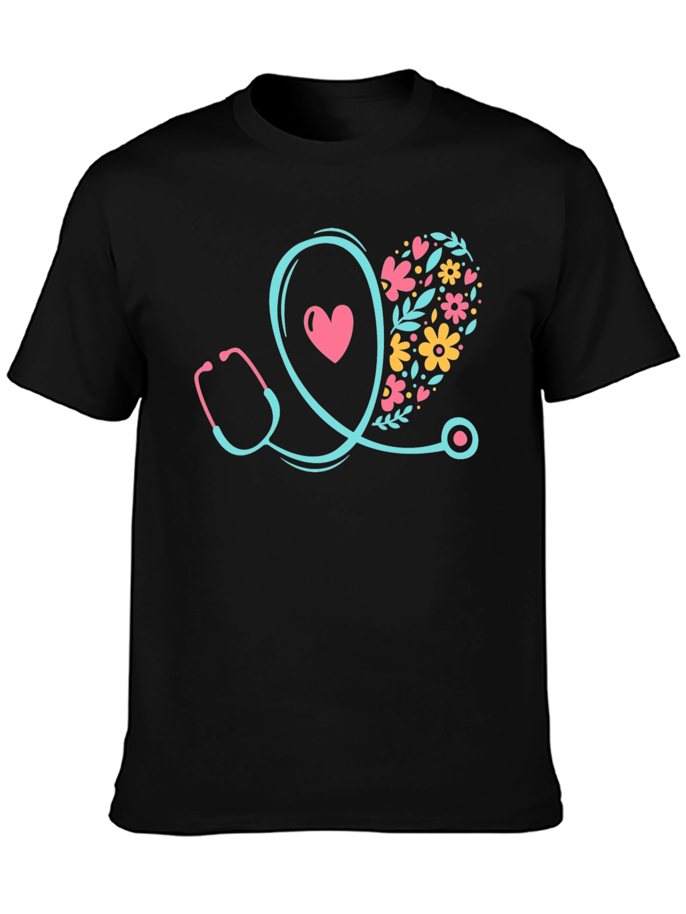 Nurse Stethoscope Heart Floral Design T-Shirt