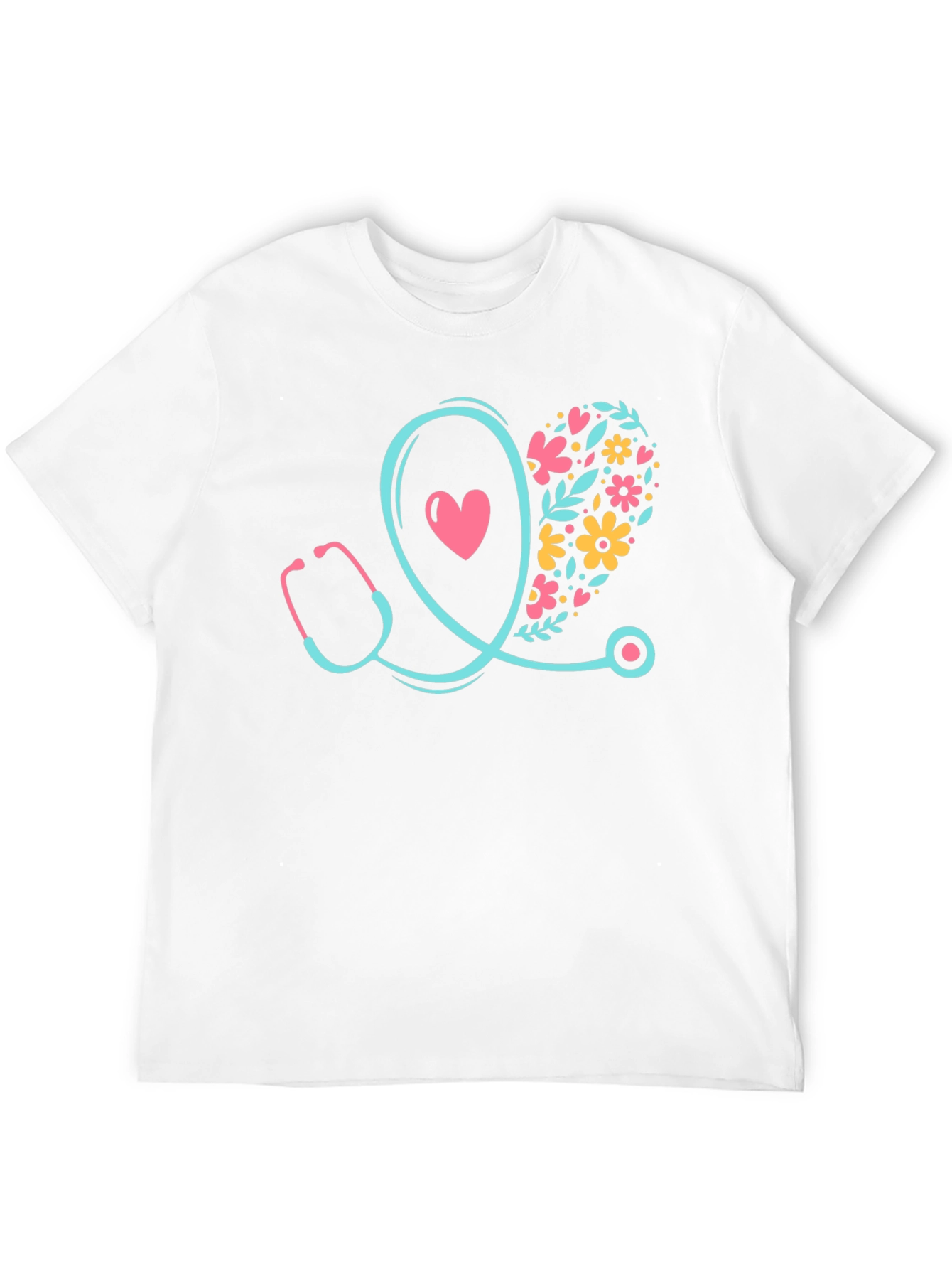 Nurse Stethoscope Heart Floral Design T-Shirt