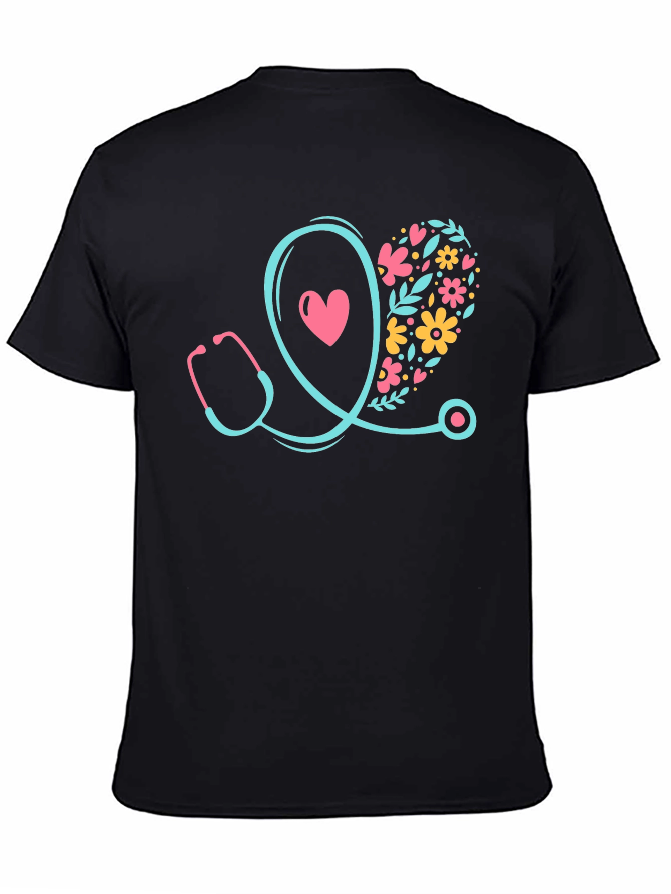 Nurse Stethoscope Heart Floral Design T-Shirt