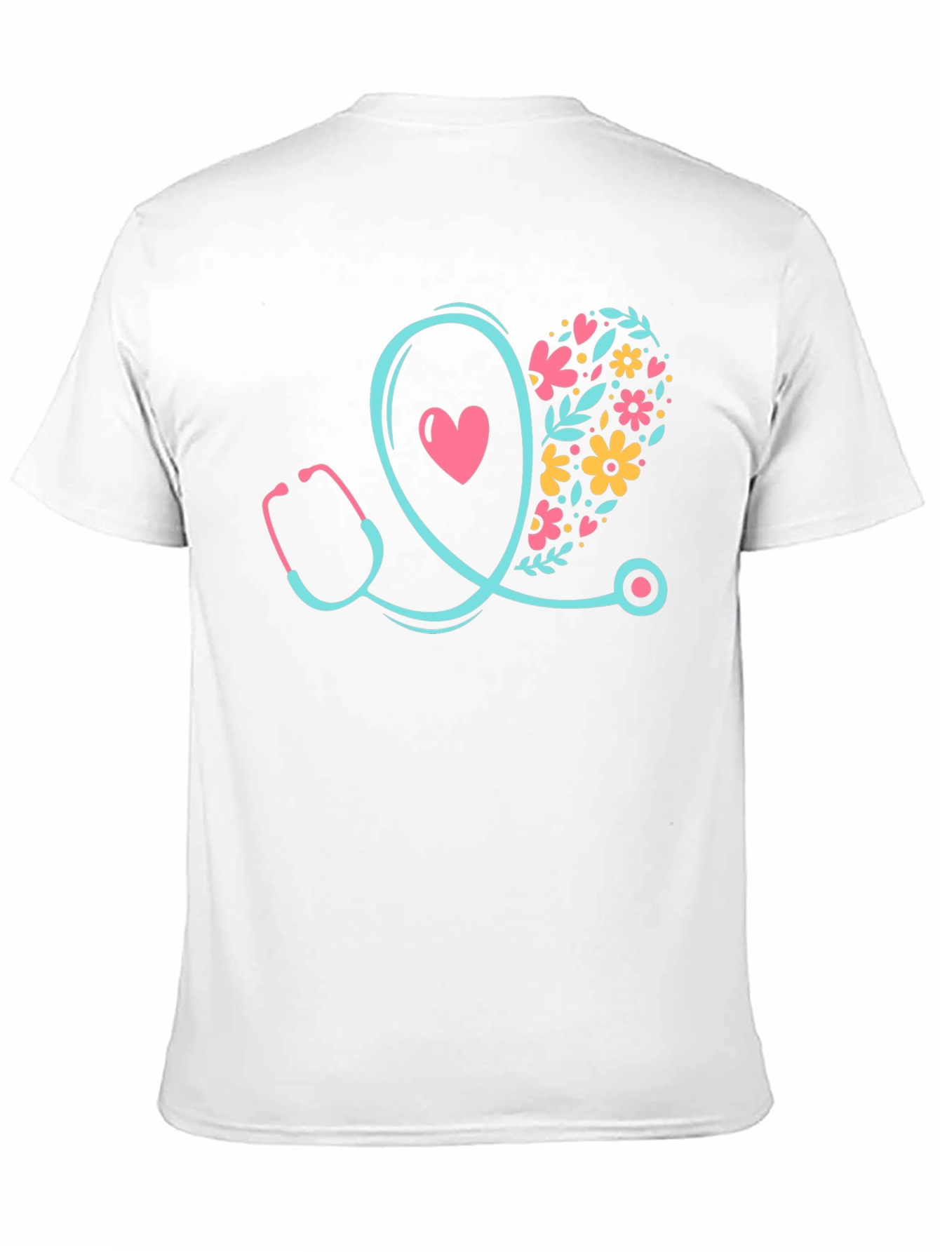 Nurse Stethoscope Heart Floral Design T-Shirt