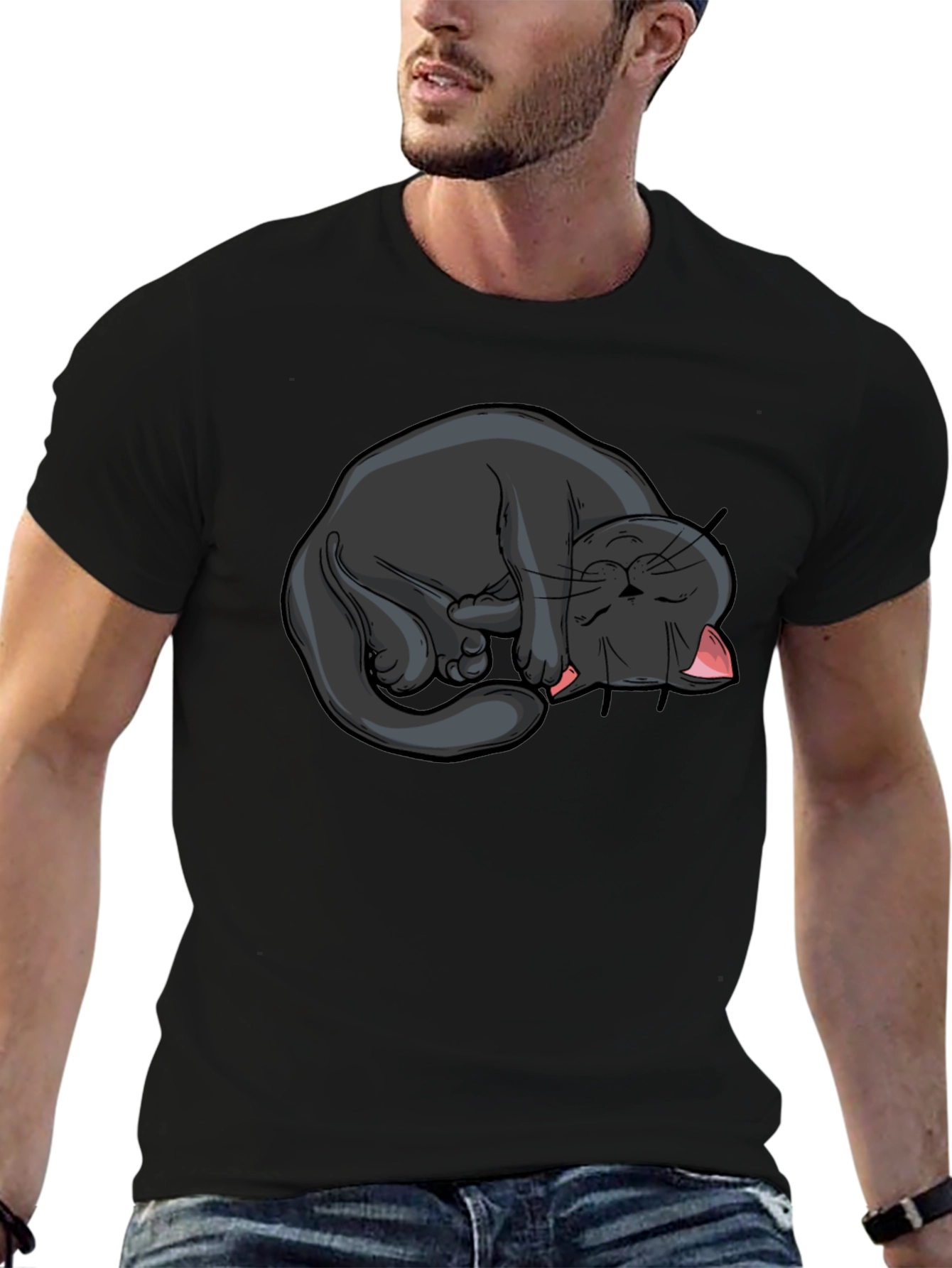 Black Cat Nap Graphic T-Shirt - Soft Cotton Tee