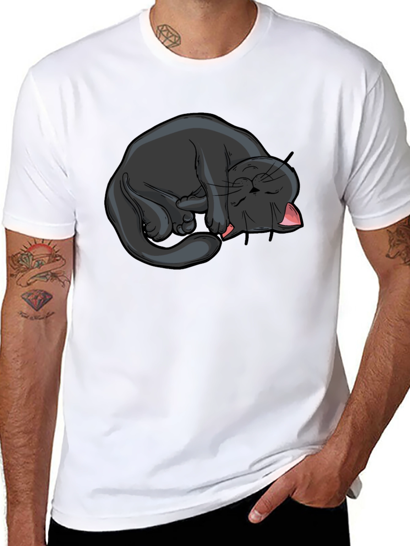 Black Cat Nap Graphic T-Shirt - Soft Cotton Tee