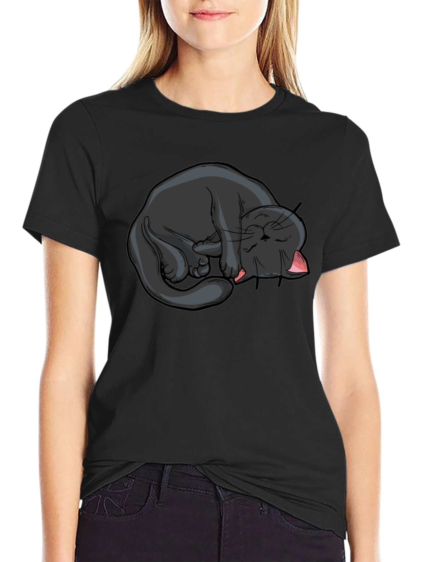 Black Cat Nap Graphic T-Shirt - Soft Cotton Tee