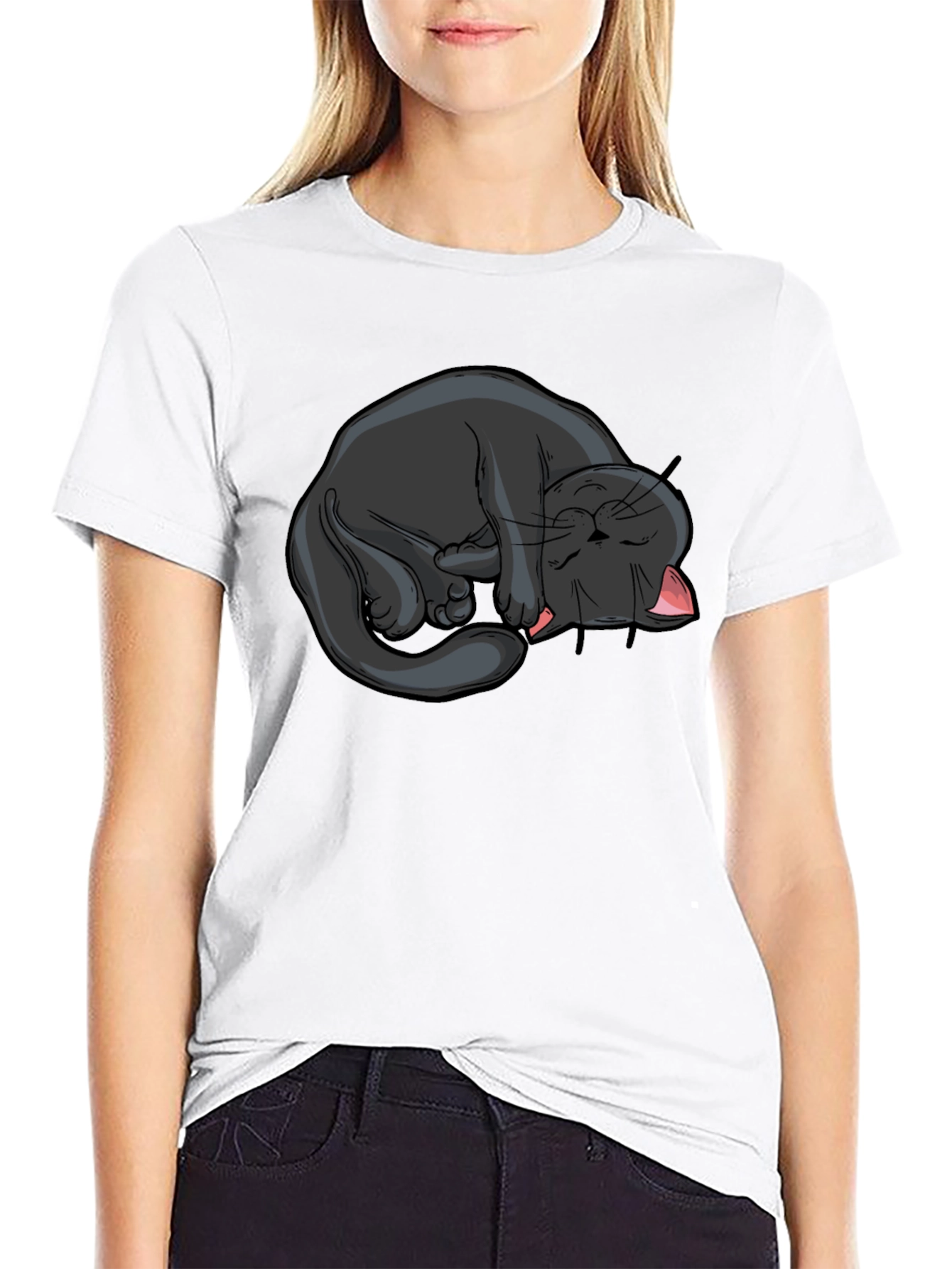 Black Cat Nap Graphic T-Shirt - Soft Cotton Tee