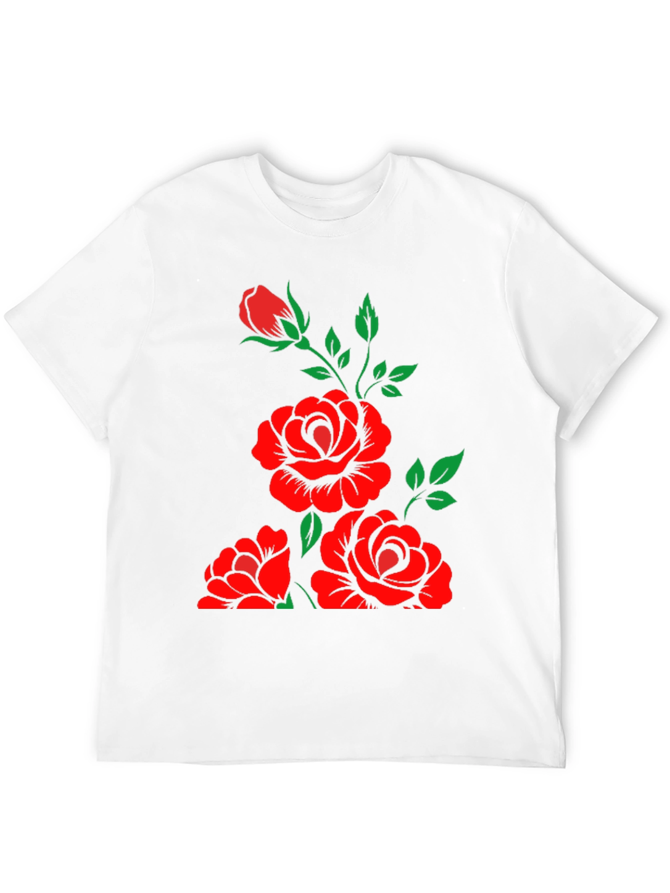 Black T-Shirt with Floral Rose Design