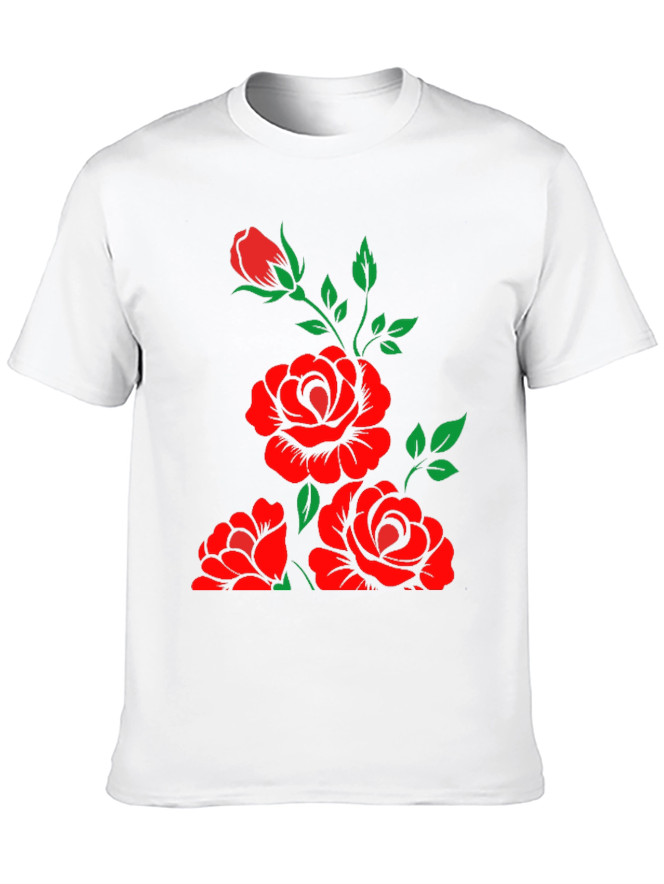 Black T-Shirt with Floral Rose Design