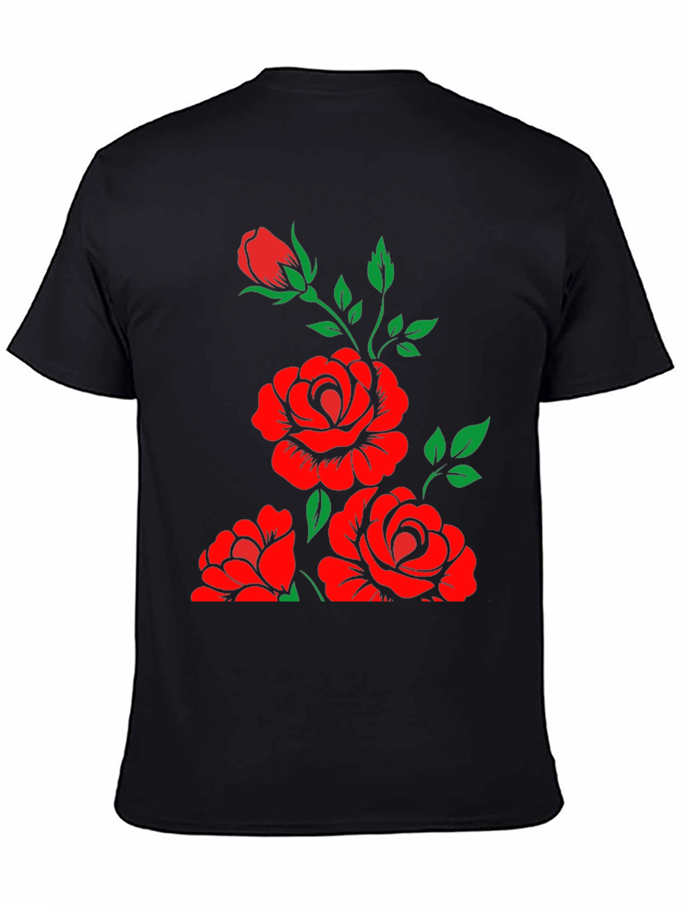 Black T-Shirt with Floral Rose Design