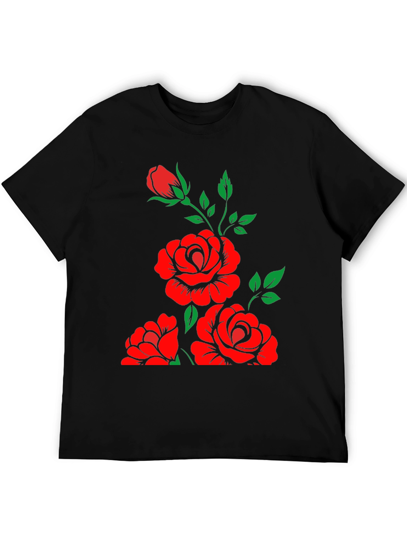 Black T-Shirt with Floral Rose Design