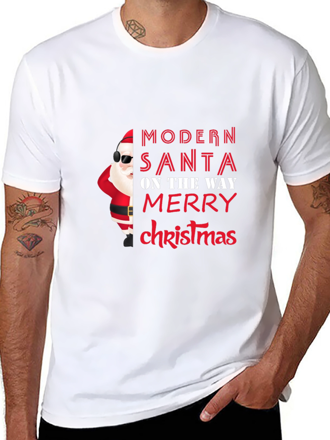 Modern Santa Christmas T-Shirt - Festive Holiday Tee