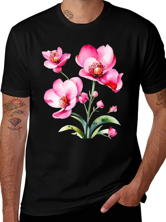 Floral Watercolor Graphic Tee - Pink Orchids