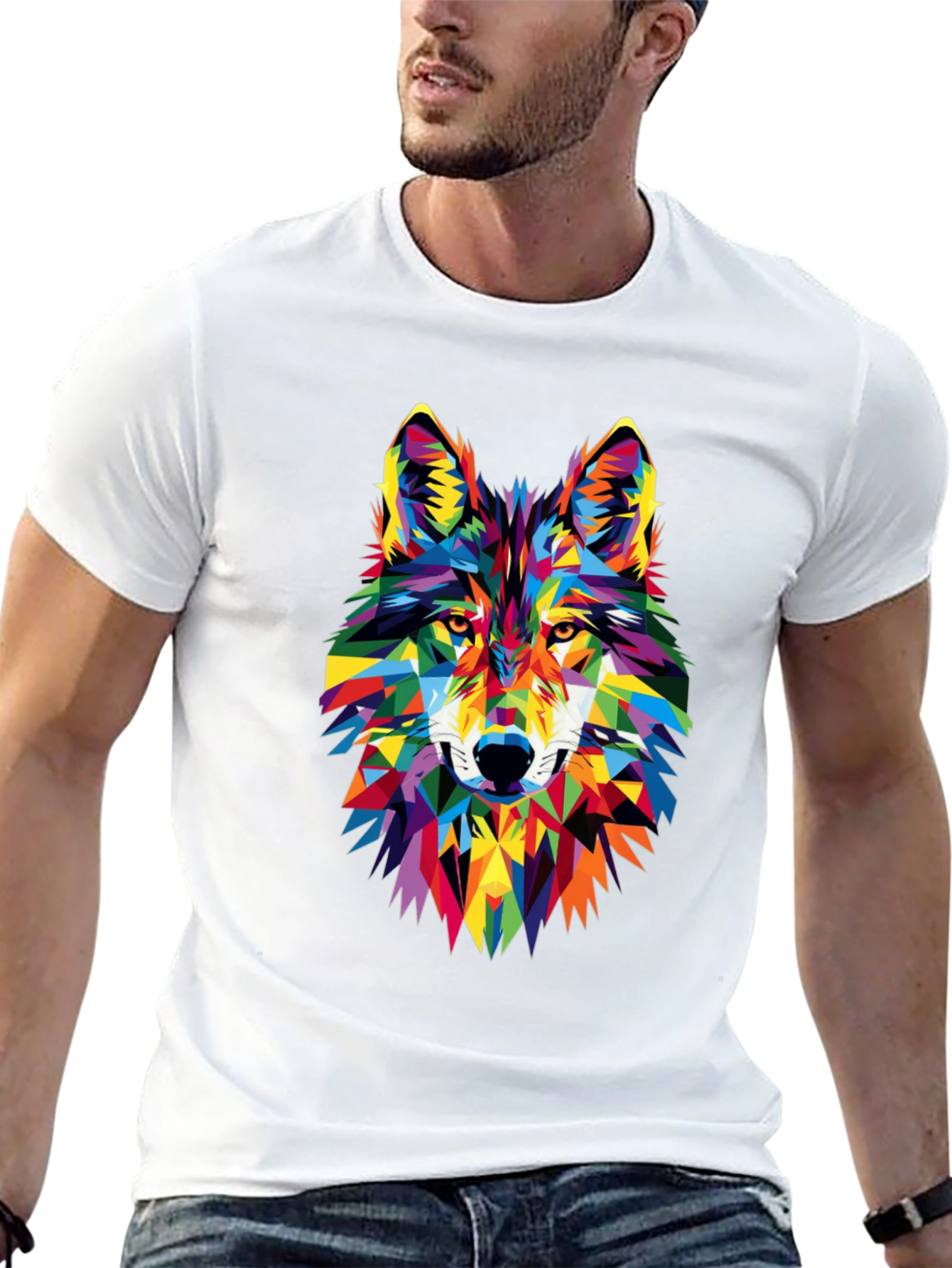 Geometric Wolf Graphic Tee - Vibrant Animal Print