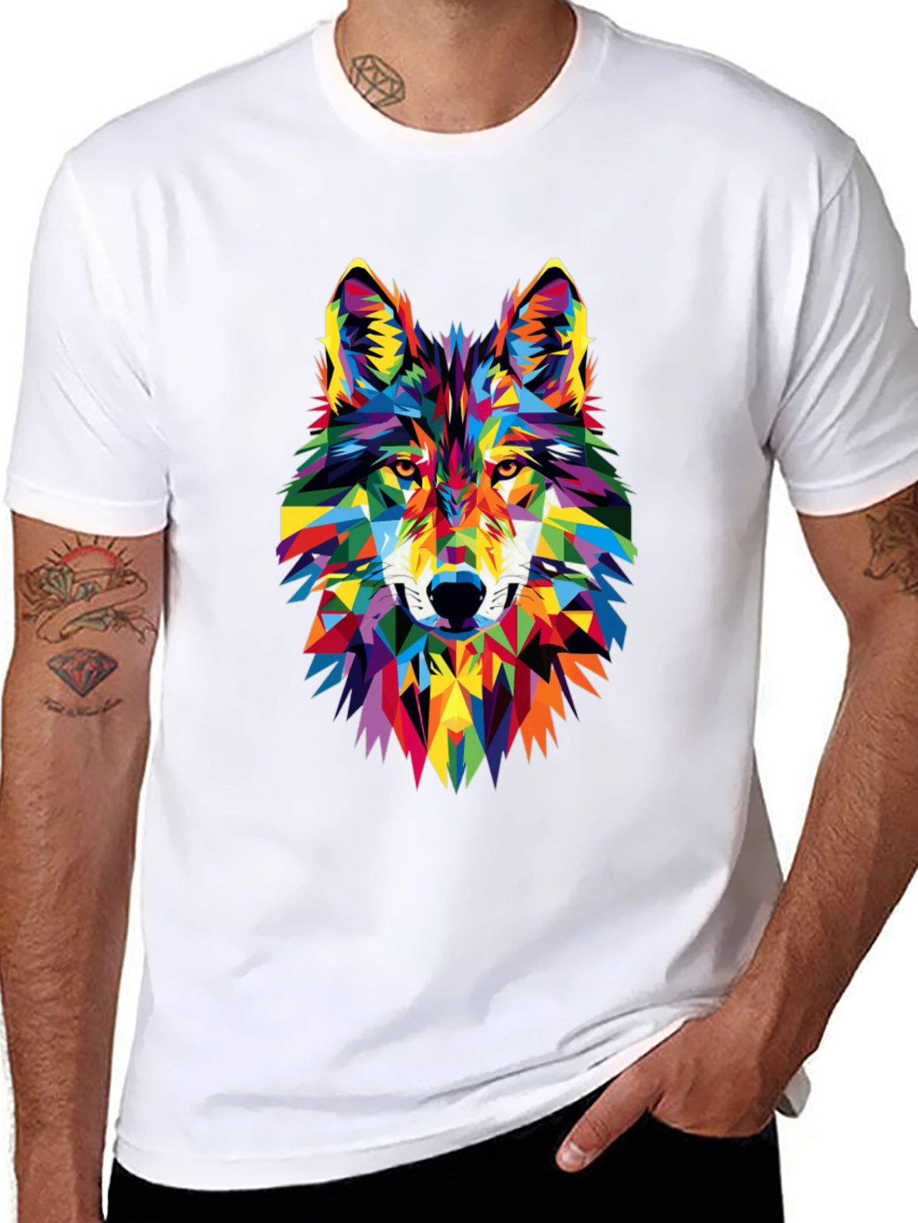 Geometric Wolf Graphic Tee - Vibrant Animal Print