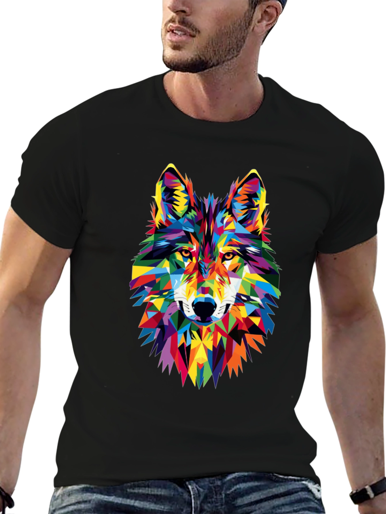 Geometric Wolf Graphic Tee - Vibrant Animal Print
