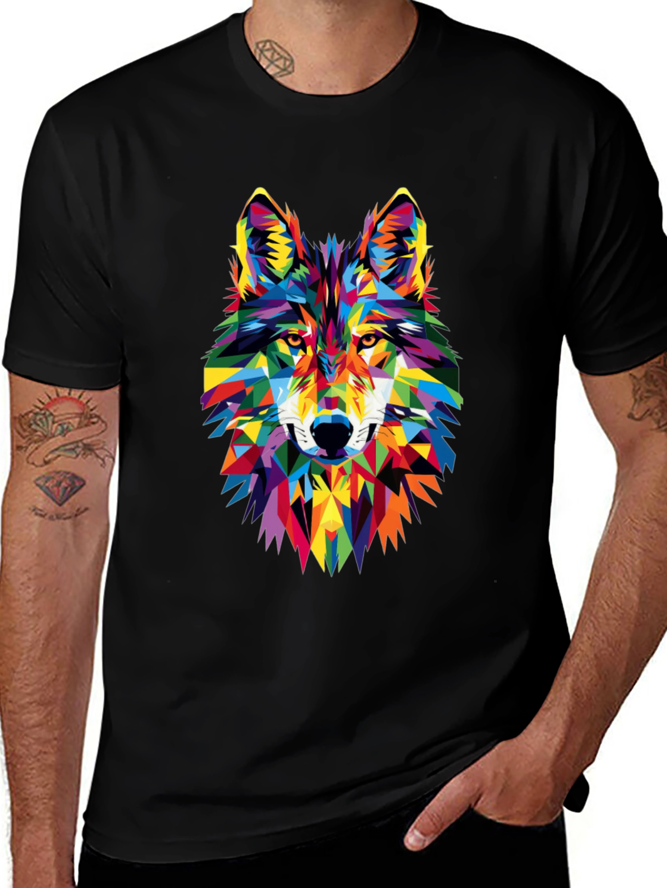 Geometric Wolf Graphic Tee - Vibrant Animal Print