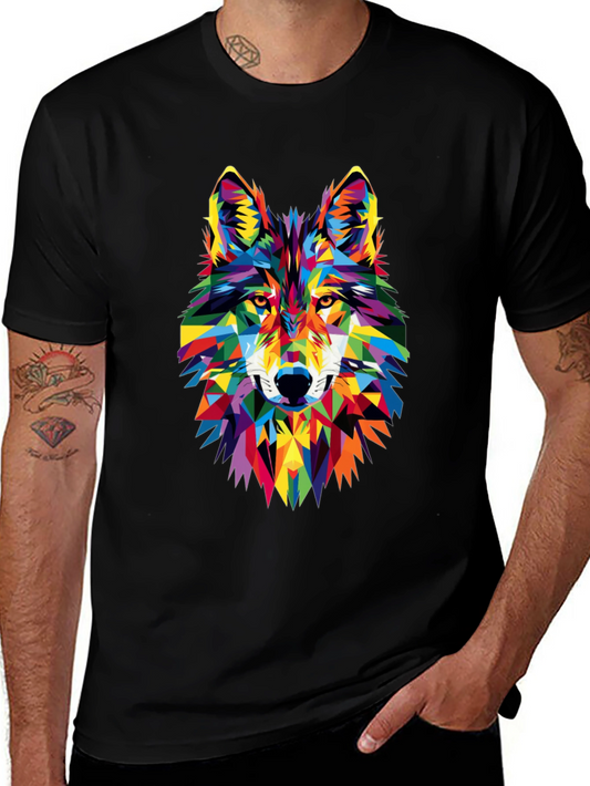 Geometric Wolf Graphic Tee - Vibrant Animal Print