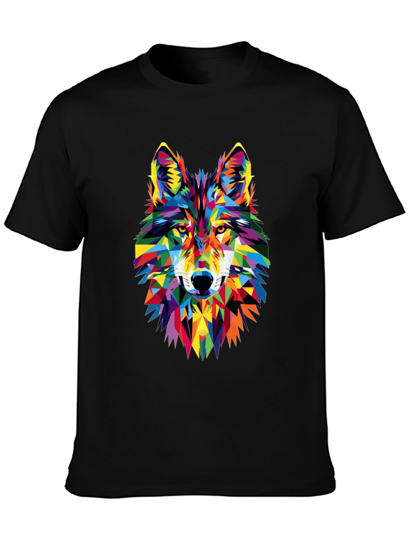 Geometric Wolf Graphic Tee - Vibrant Animal Print