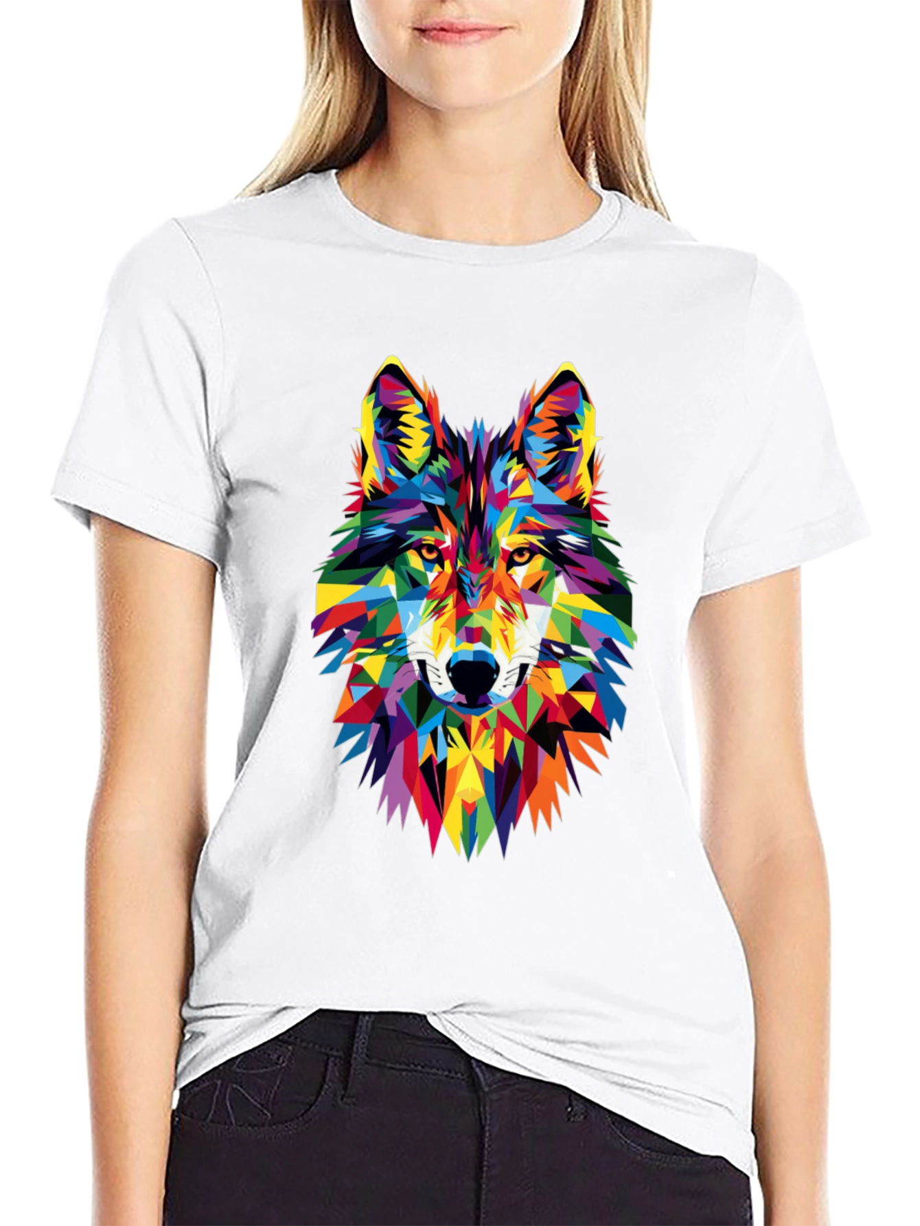 Geometric Wolf Graphic Tee - Vibrant Animal Print
