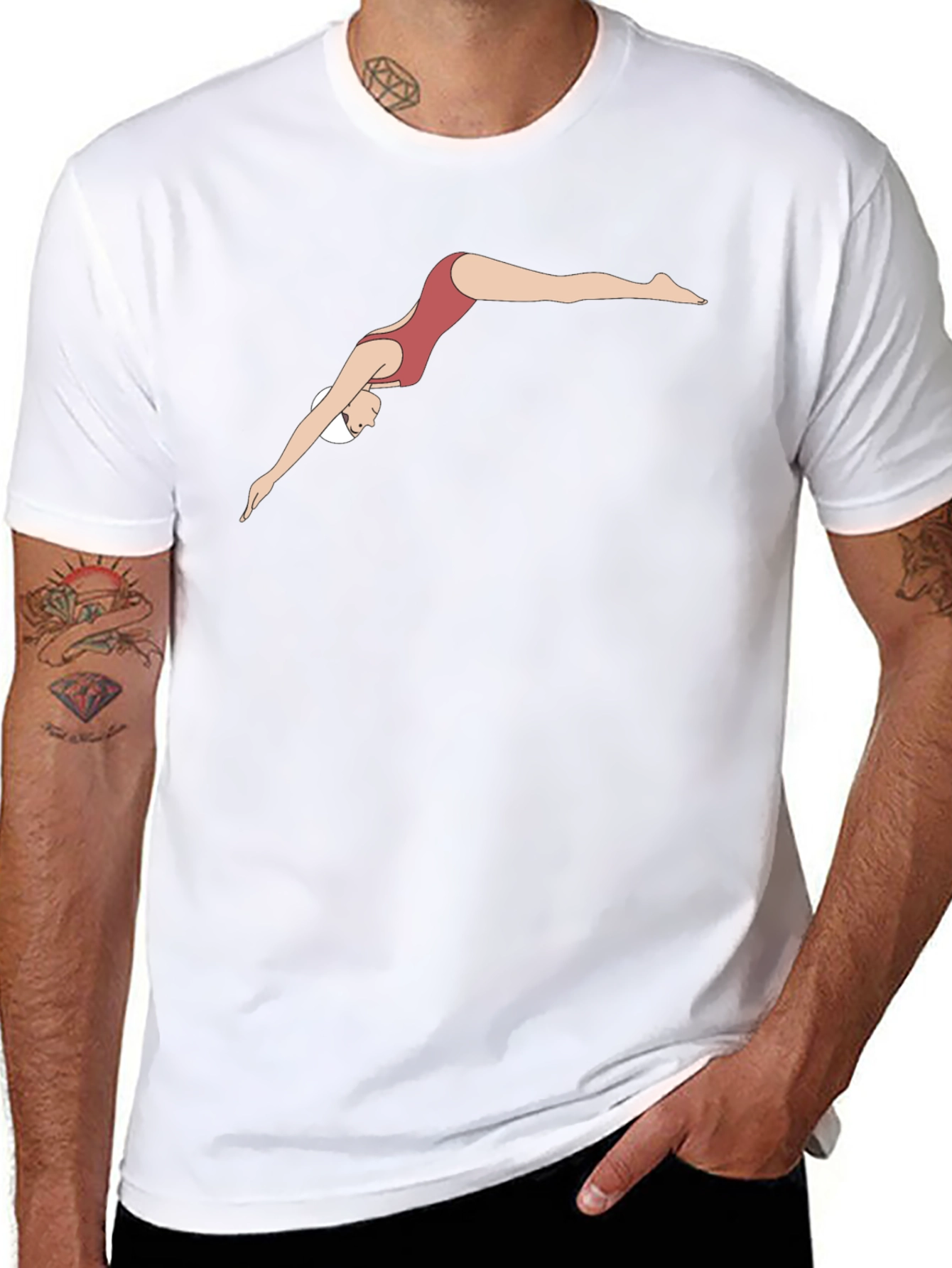 Diving Woman Graphic Tee - Black Cotton T-Shirt