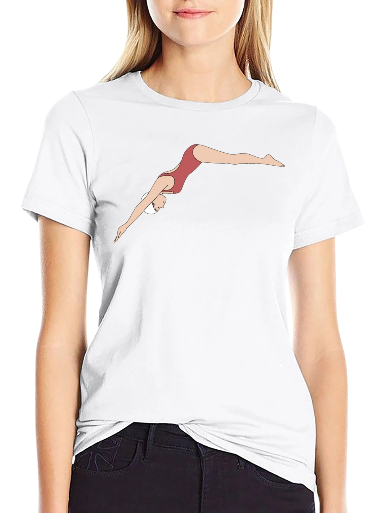 Diving Woman Graphic Tee - Black Cotton T-Shirt