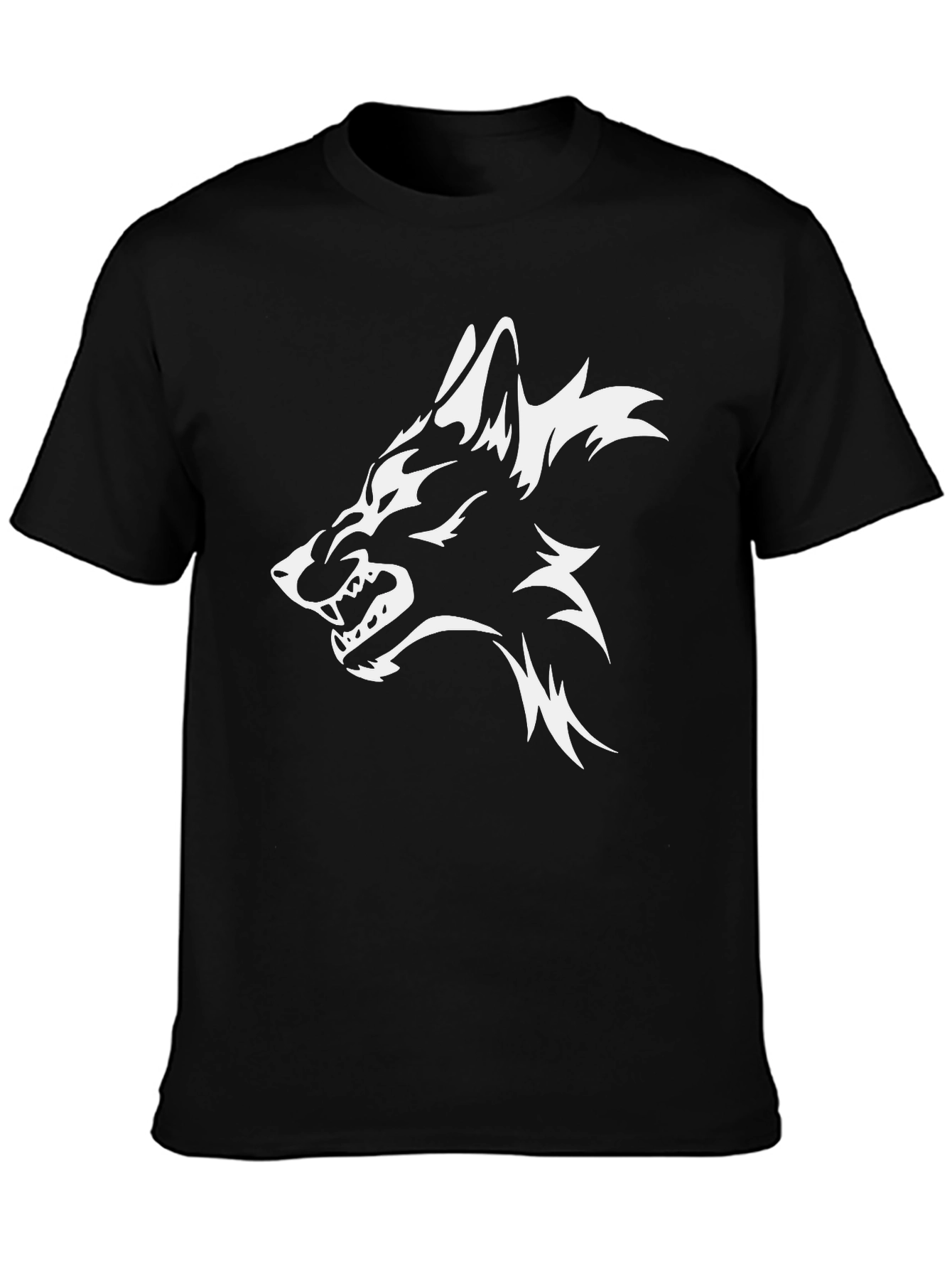 Mens Black T-Shirt with White Wolf Graphic