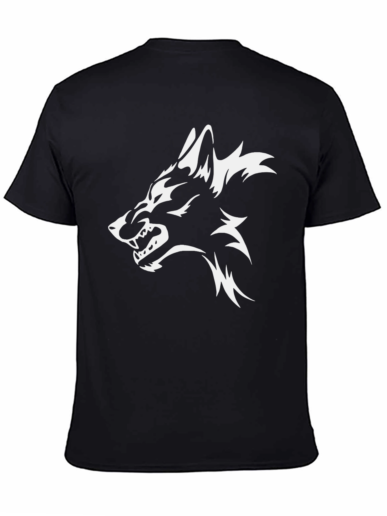 Mens Black T-Shirt with White Wolf Graphic