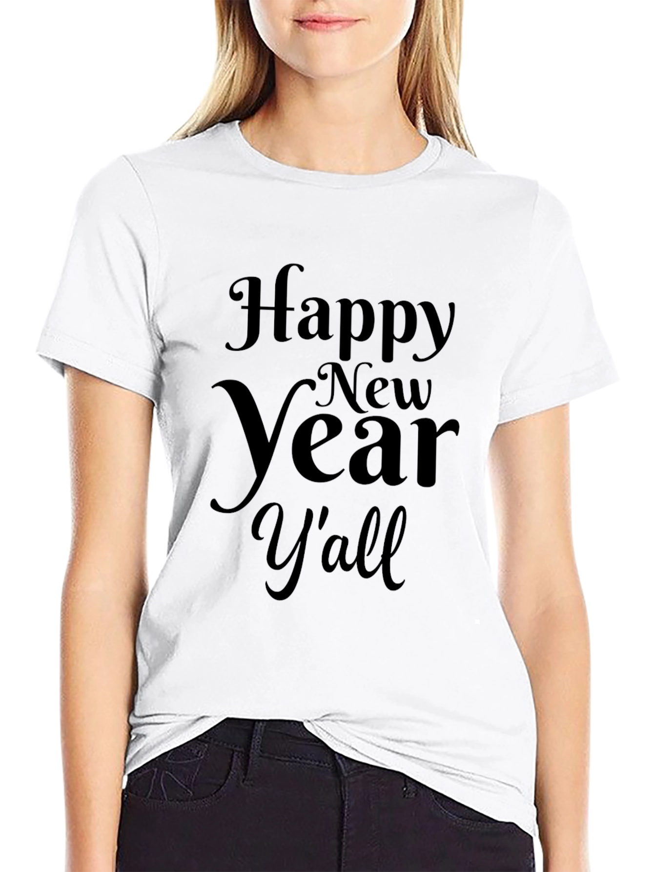 Happy New Year Yall Graphic Tee - Black