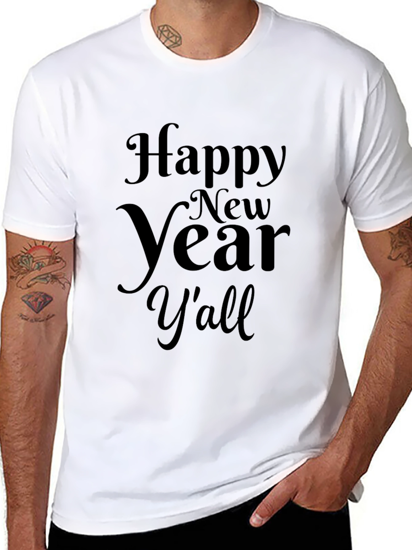 Happy New Year Yall Graphic Tee - Black
