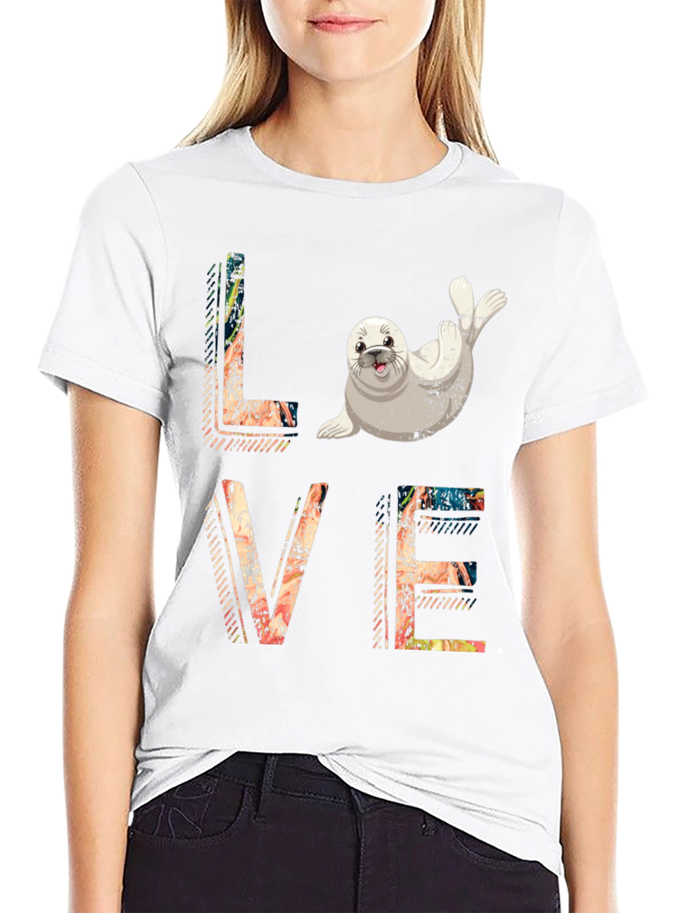 Love Seal Graphic Black T-Shirt