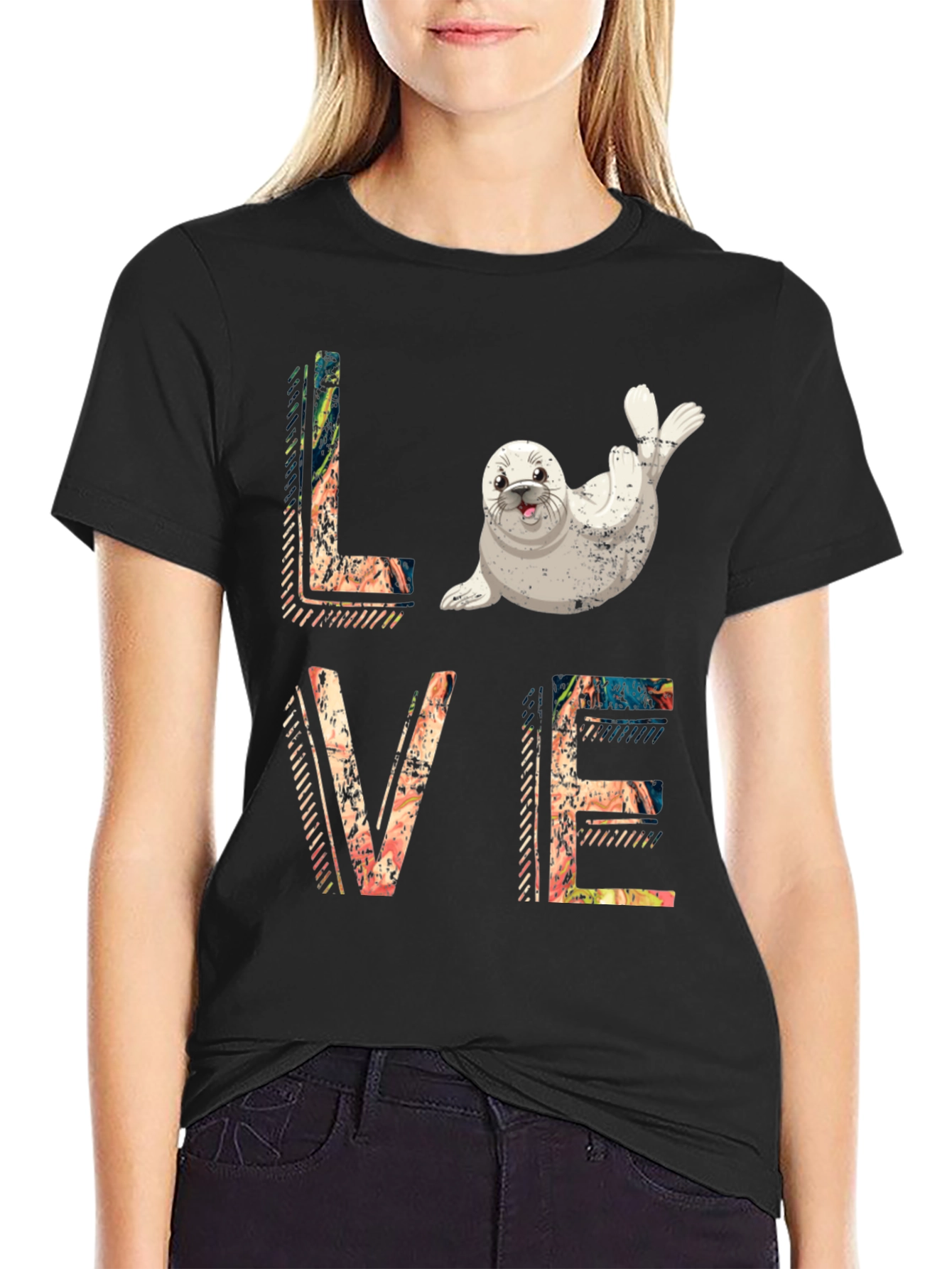 Love Seal Graphic Black T-Shirt