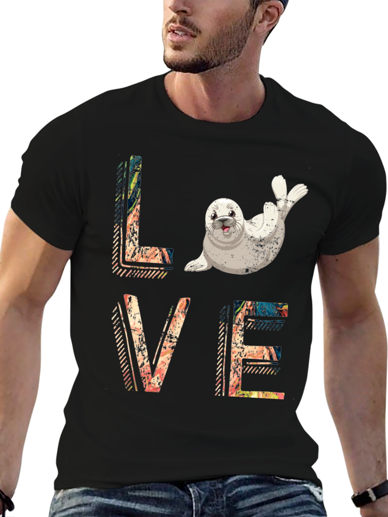 Love Seal Graphic Black T-Shirt