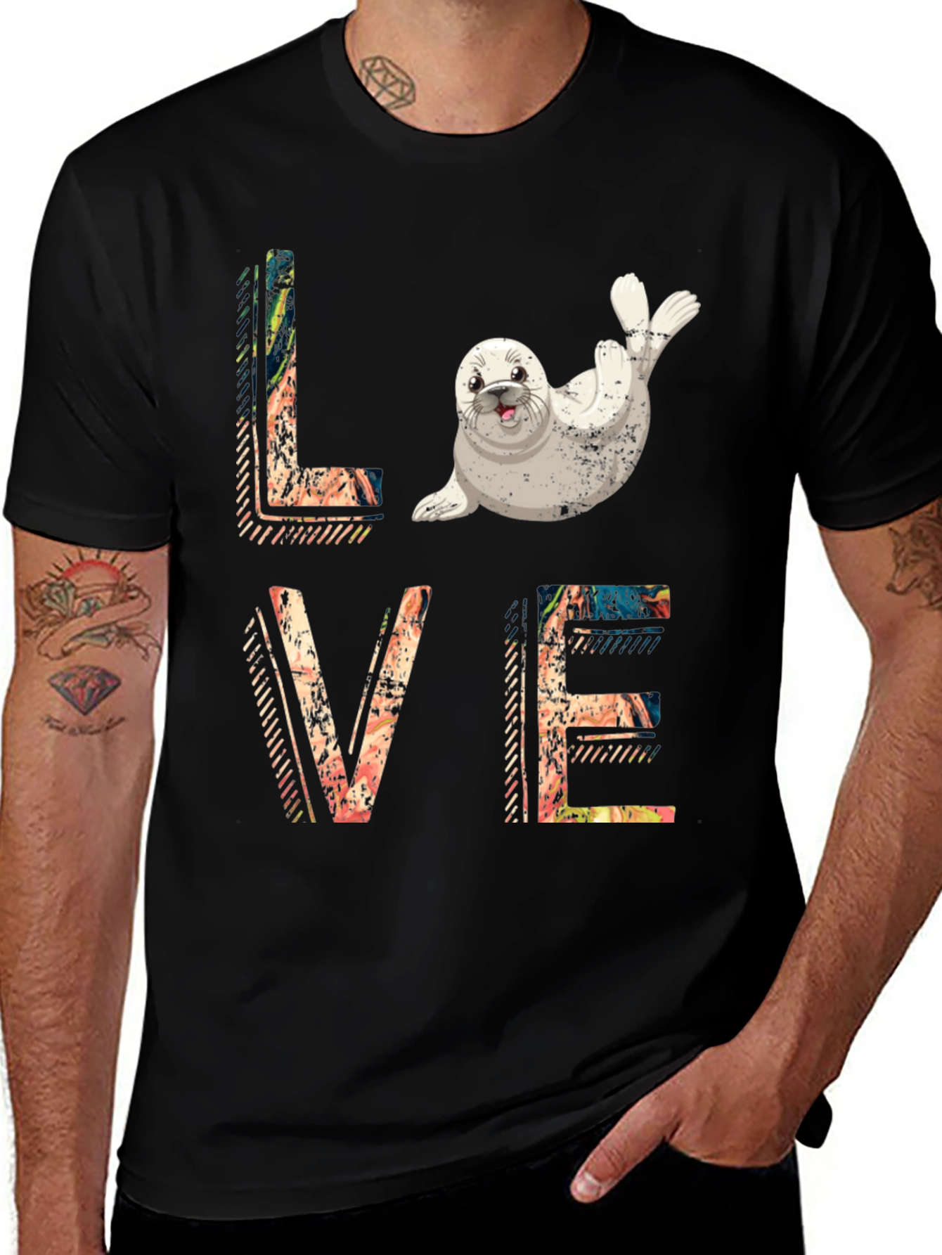Love Seal Graphic Black T-Shirt
